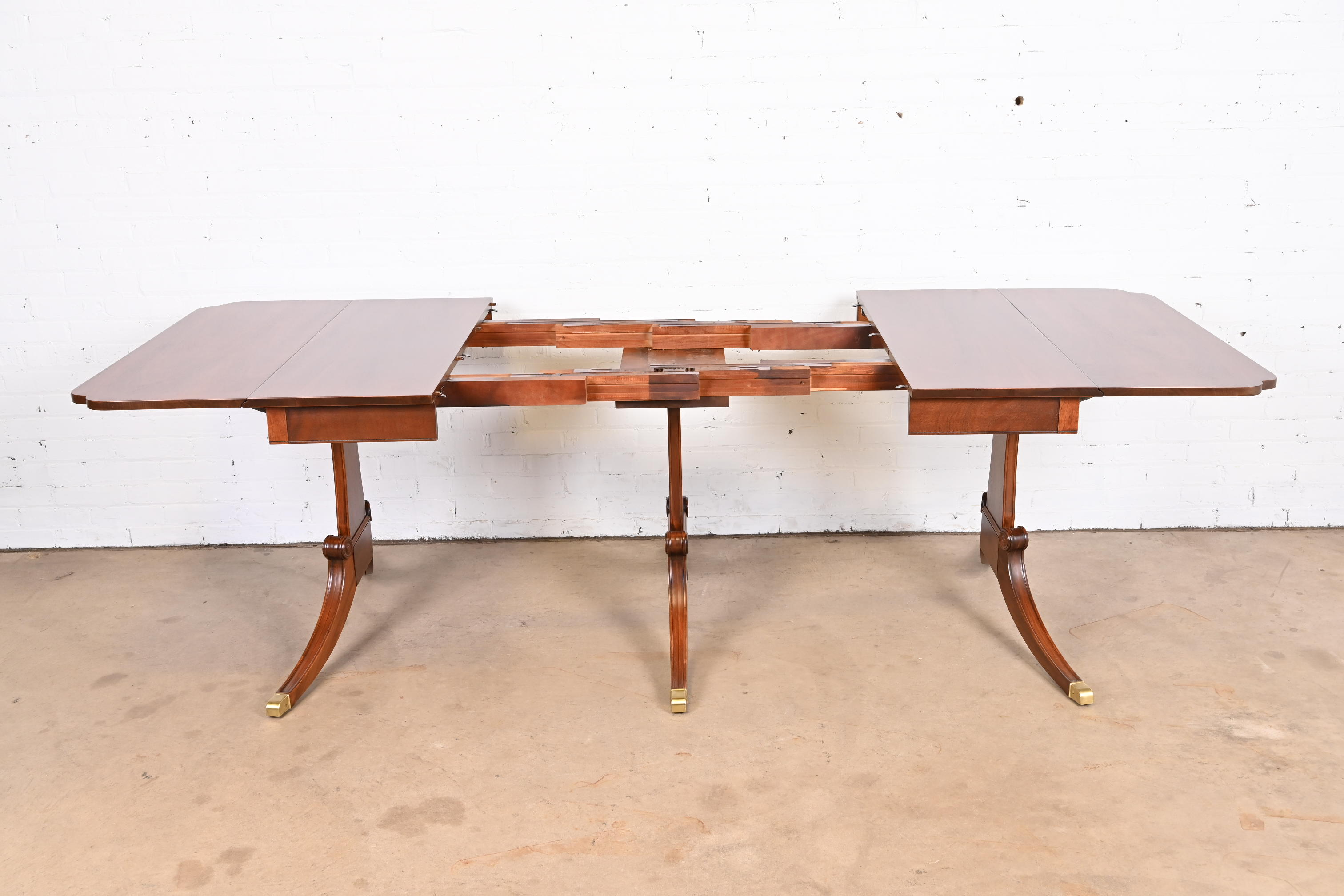 Drexel Georgian Mahogany Triple Pedestal Extension Dining Table, Newly Refinished - Image 5