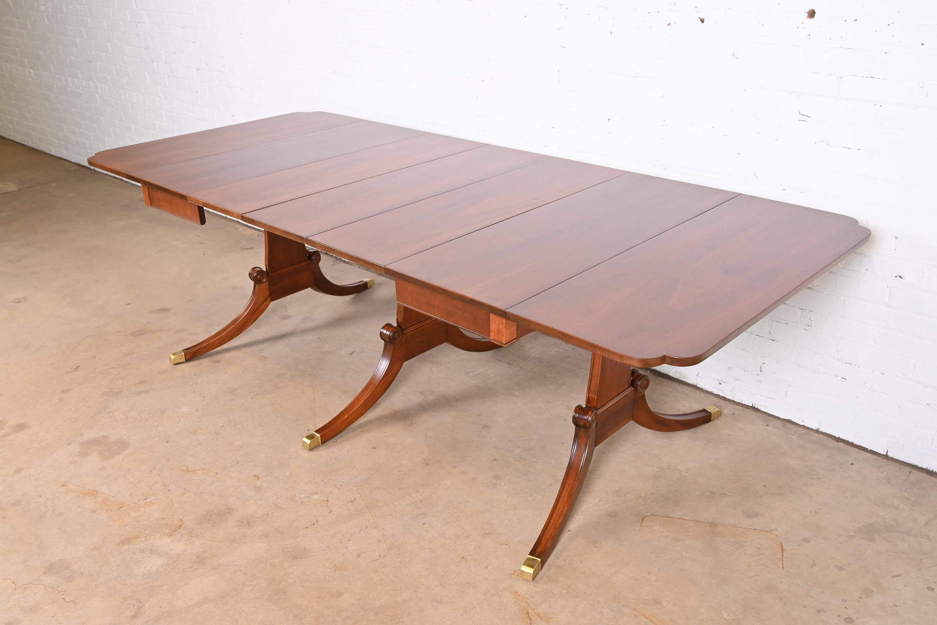 Drexel Georgian Mahogany Triple Pedestal Extension Dining Table, Newly Refinished
