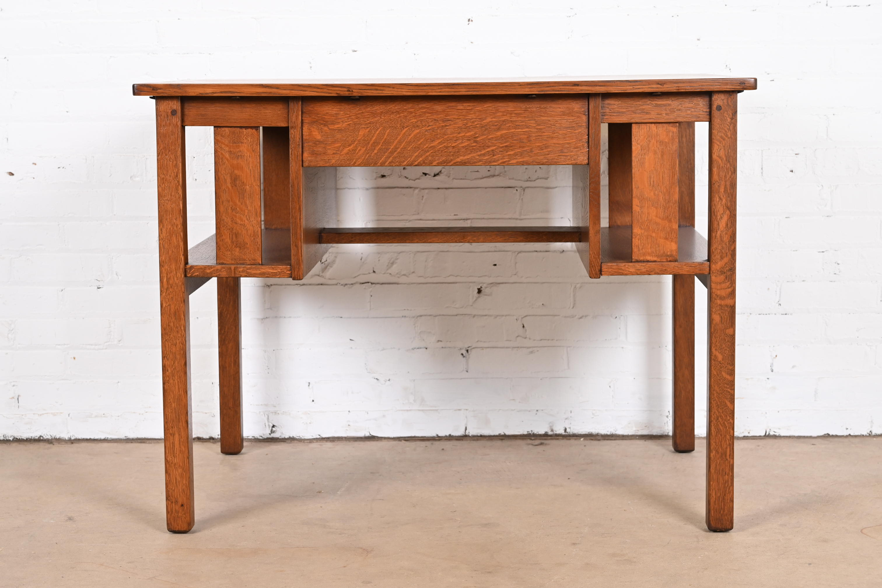 Antique Stickley Mission Oak Arts & Crafts Desk With Built-In Bookcases, Newly Restored - Image 5
