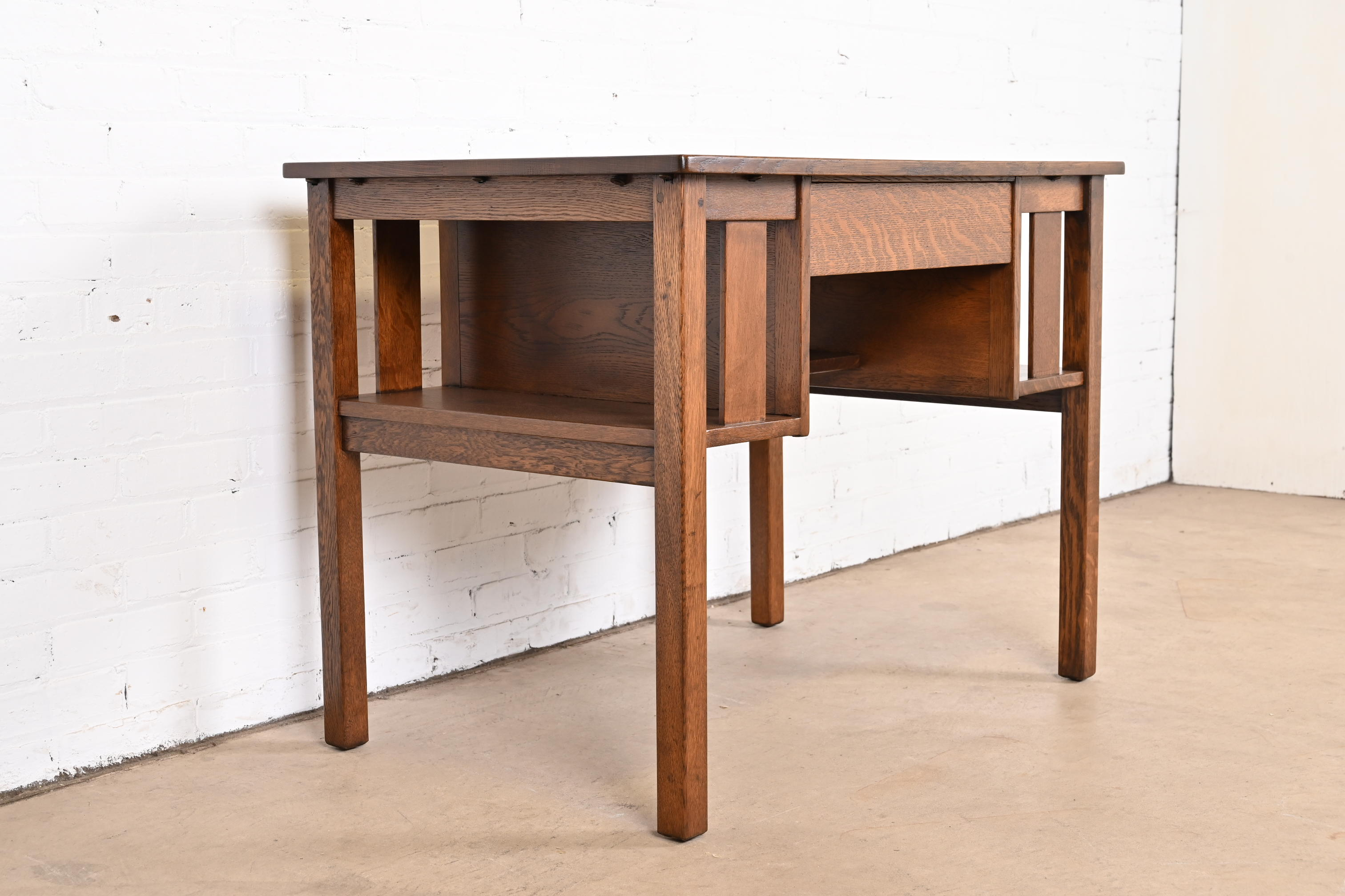 Antique Stickley Mission Oak Arts & Crafts Desk With Built-In Bookcases, Newly Restored - Image 3