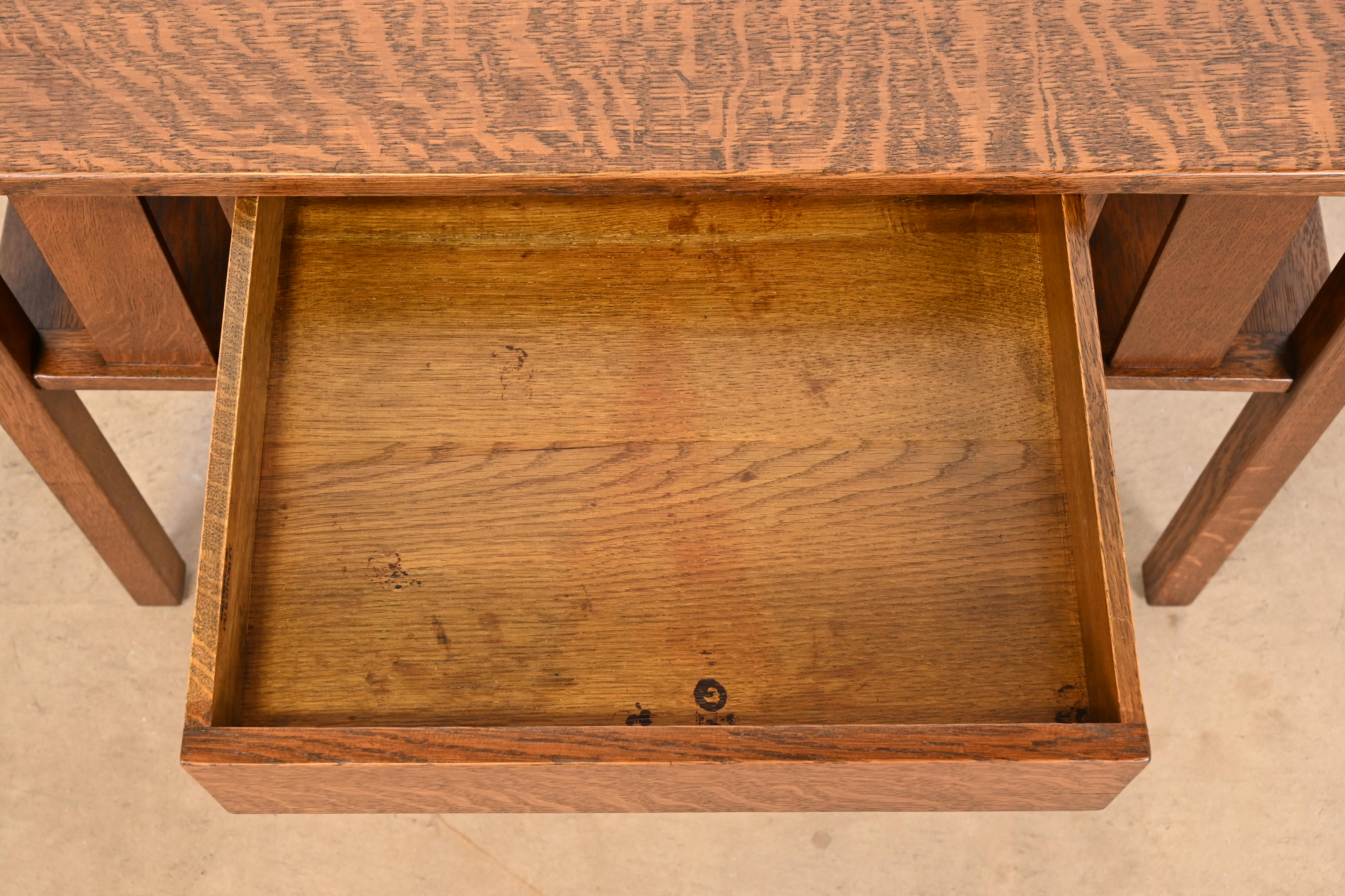 Antique Stickley Mission Oak Arts & Crafts Desk With Built-In Bookcases, Newly Restored - Image 8