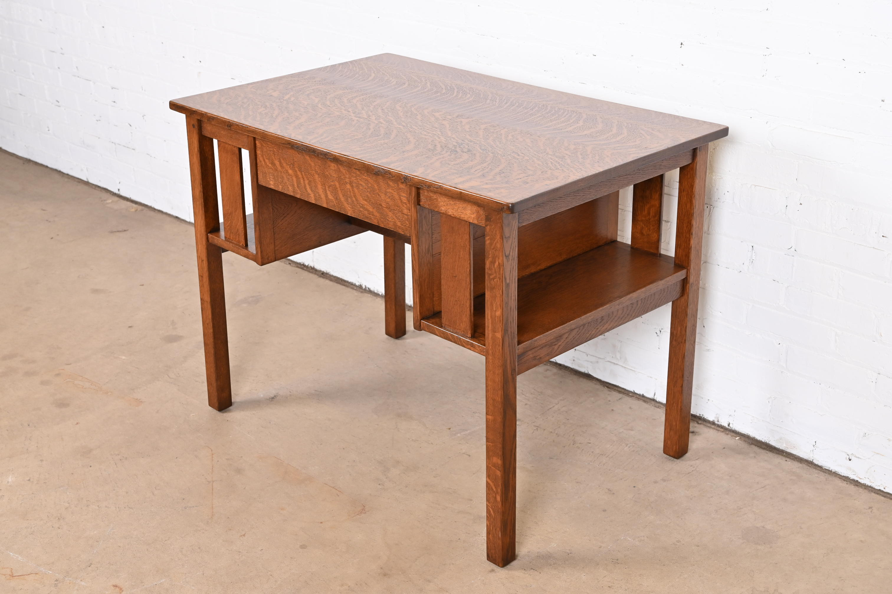 Antique Stickley Mission Oak Arts & Crafts Desk With Built-In Bookcases, Newly Restored - Image 2