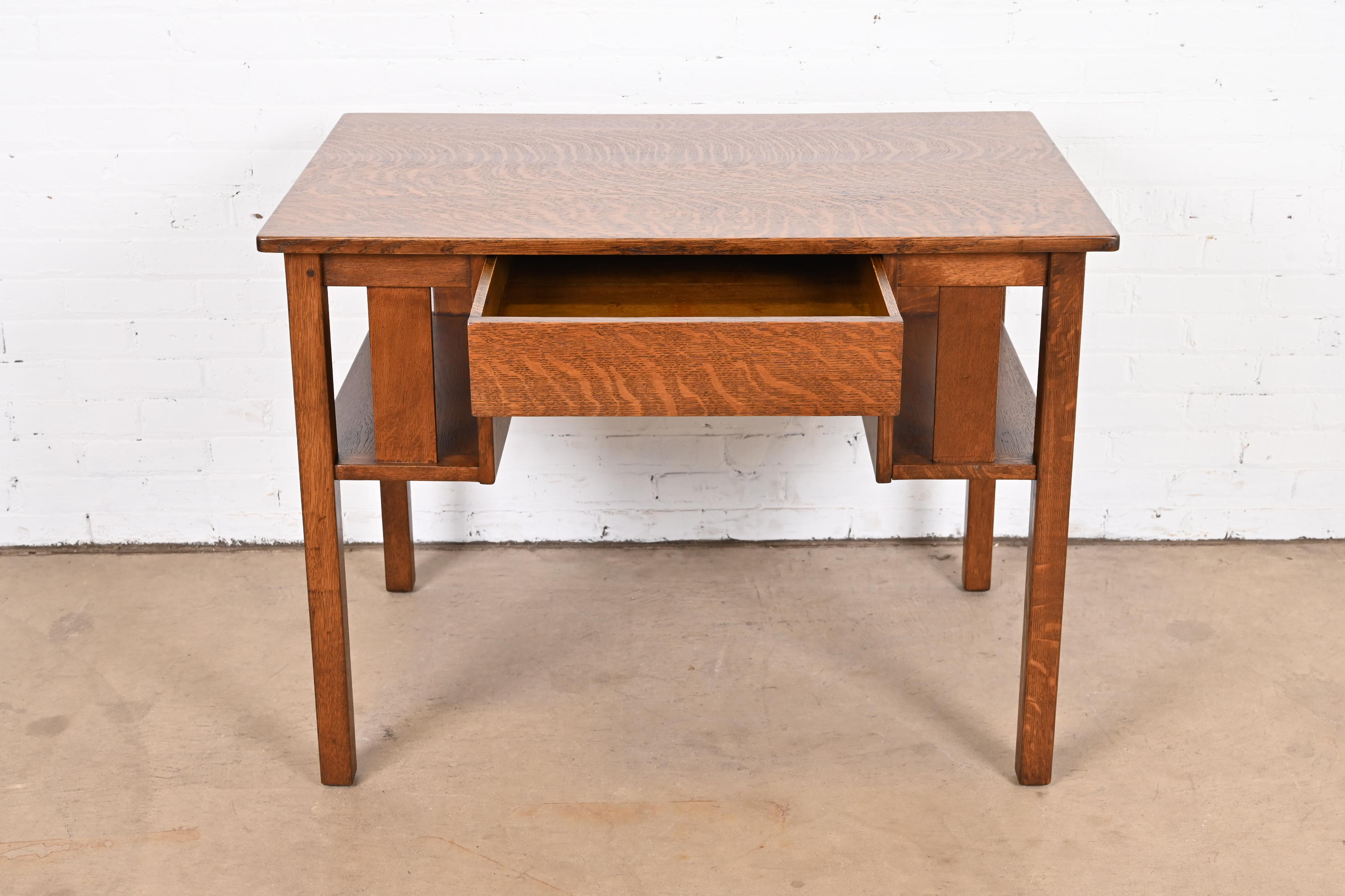 Antique Stickley Mission Oak Arts & Crafts Desk With Built-In Bookcases, Newly Restored - Image 7