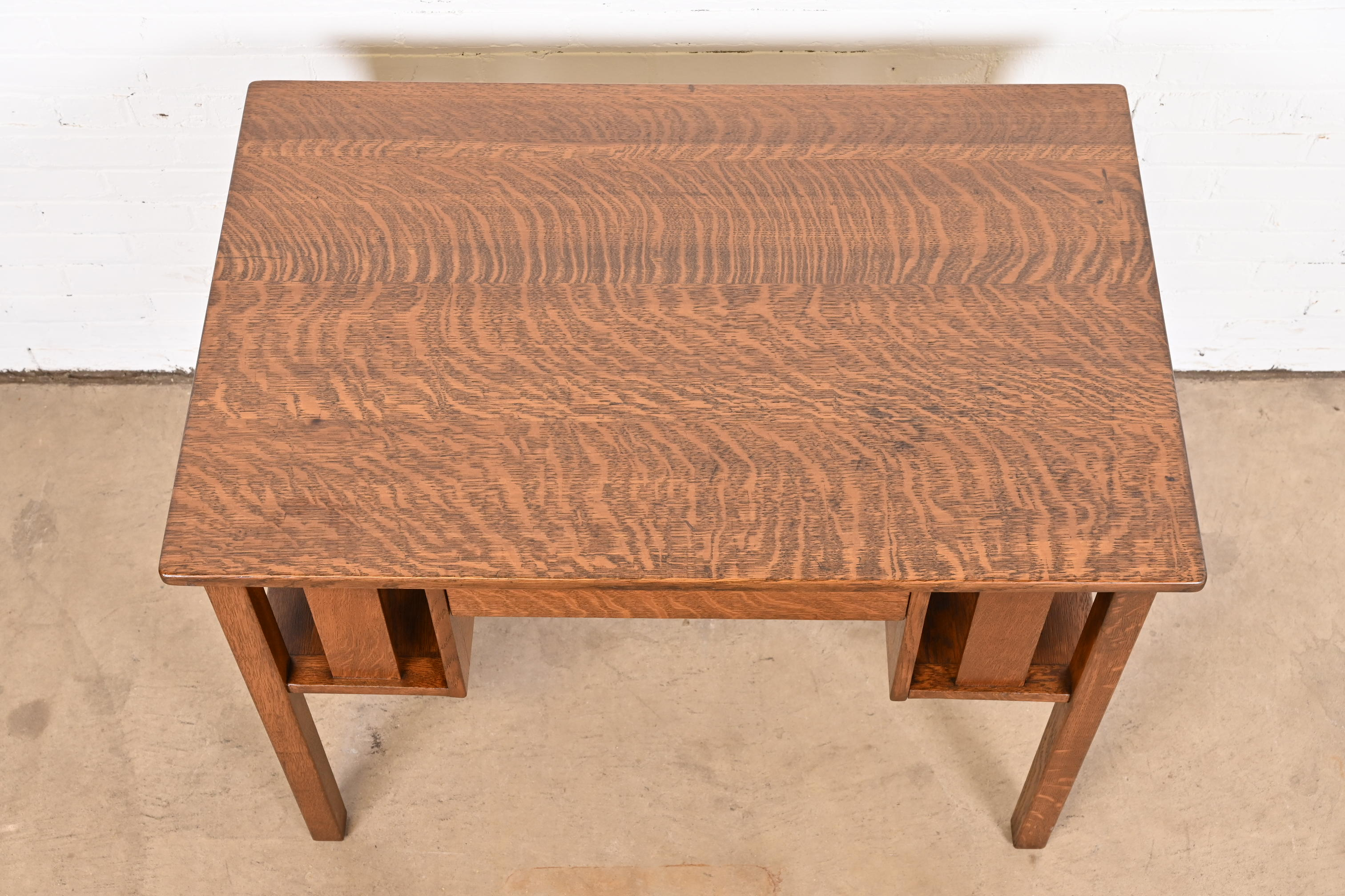Antique Stickley Mission Oak Arts & Crafts Desk With Built-In Bookcases, Newly Restored - Image 6