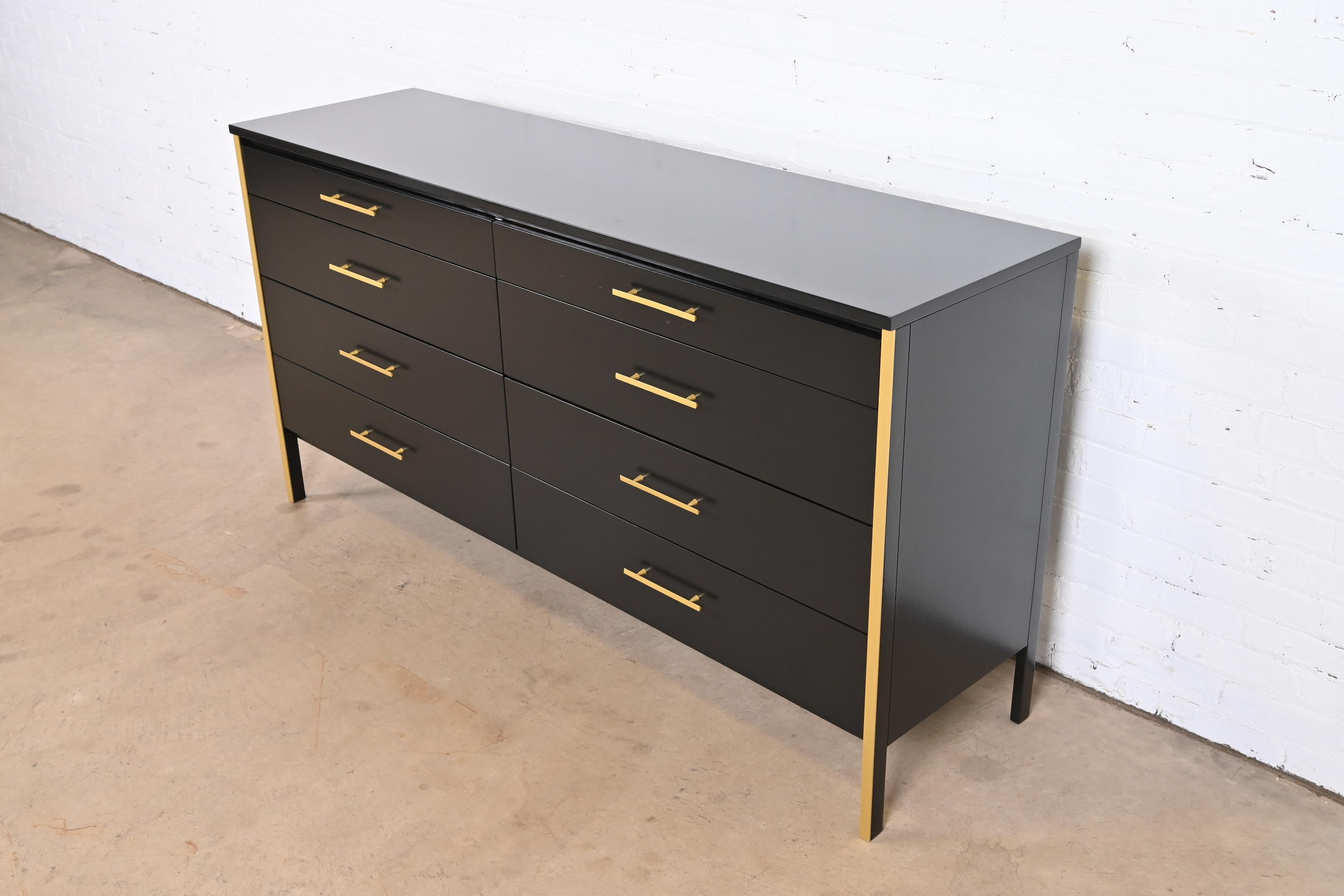 Paul McCobb Black Lacquer and Brass Dresser or Credenza, Newly Refinished - Image 2