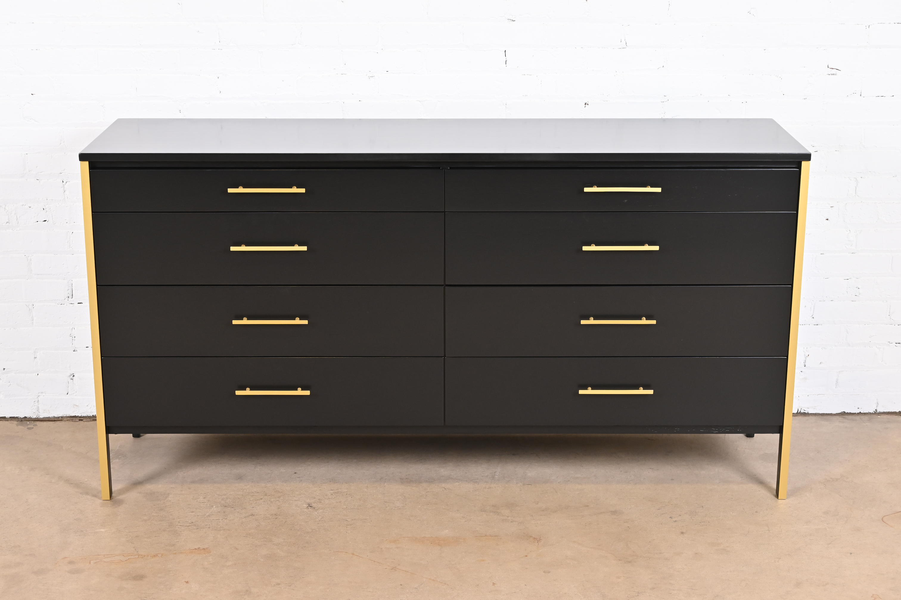 Paul McCobb Black Lacquer and Brass Dresser or Credenza, Newly Refinished - Image 3
