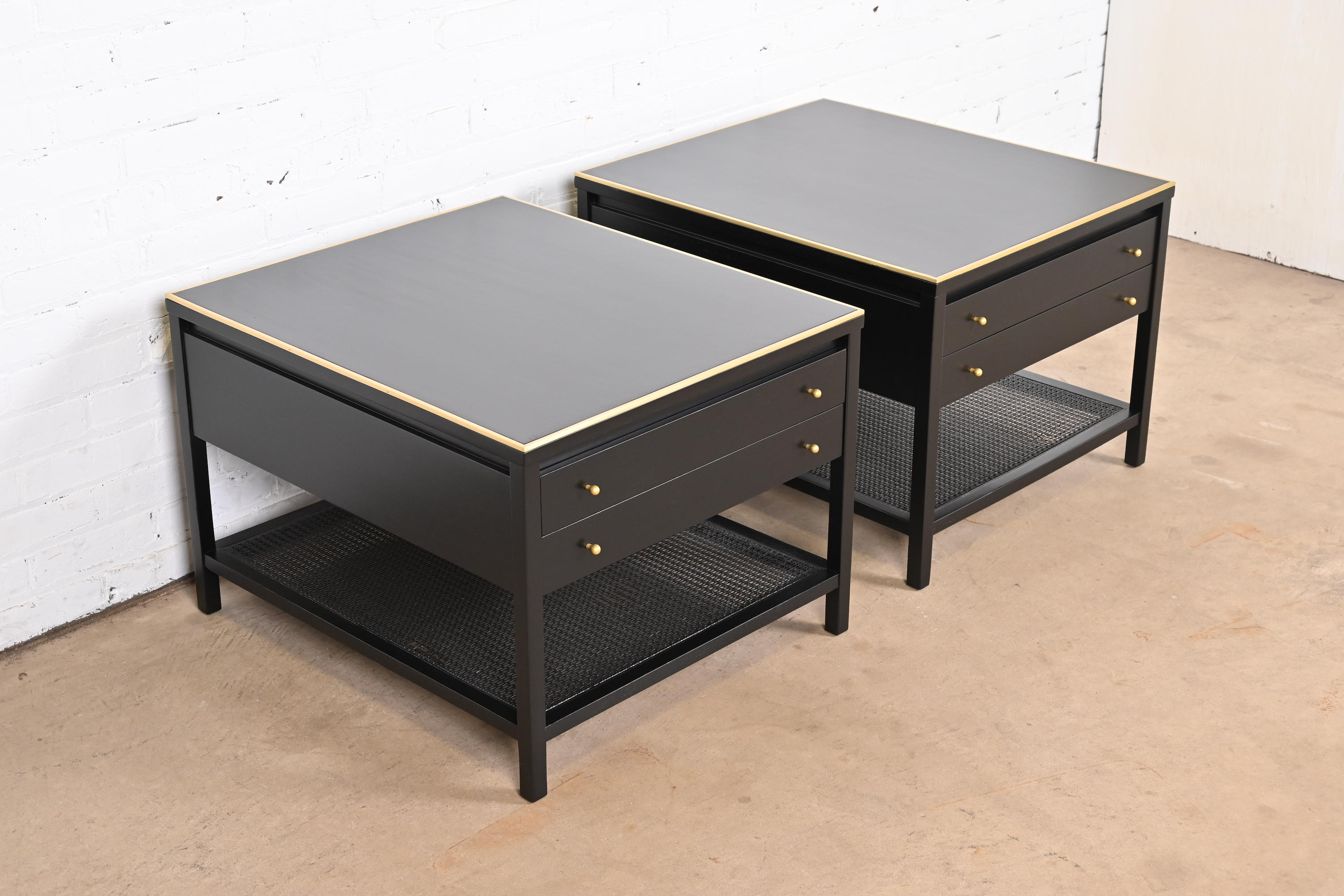 Paul McCobb Irwin Collection Black Lacquer and Brass End Tables or Nightstands, Newly Refinished - Image 5