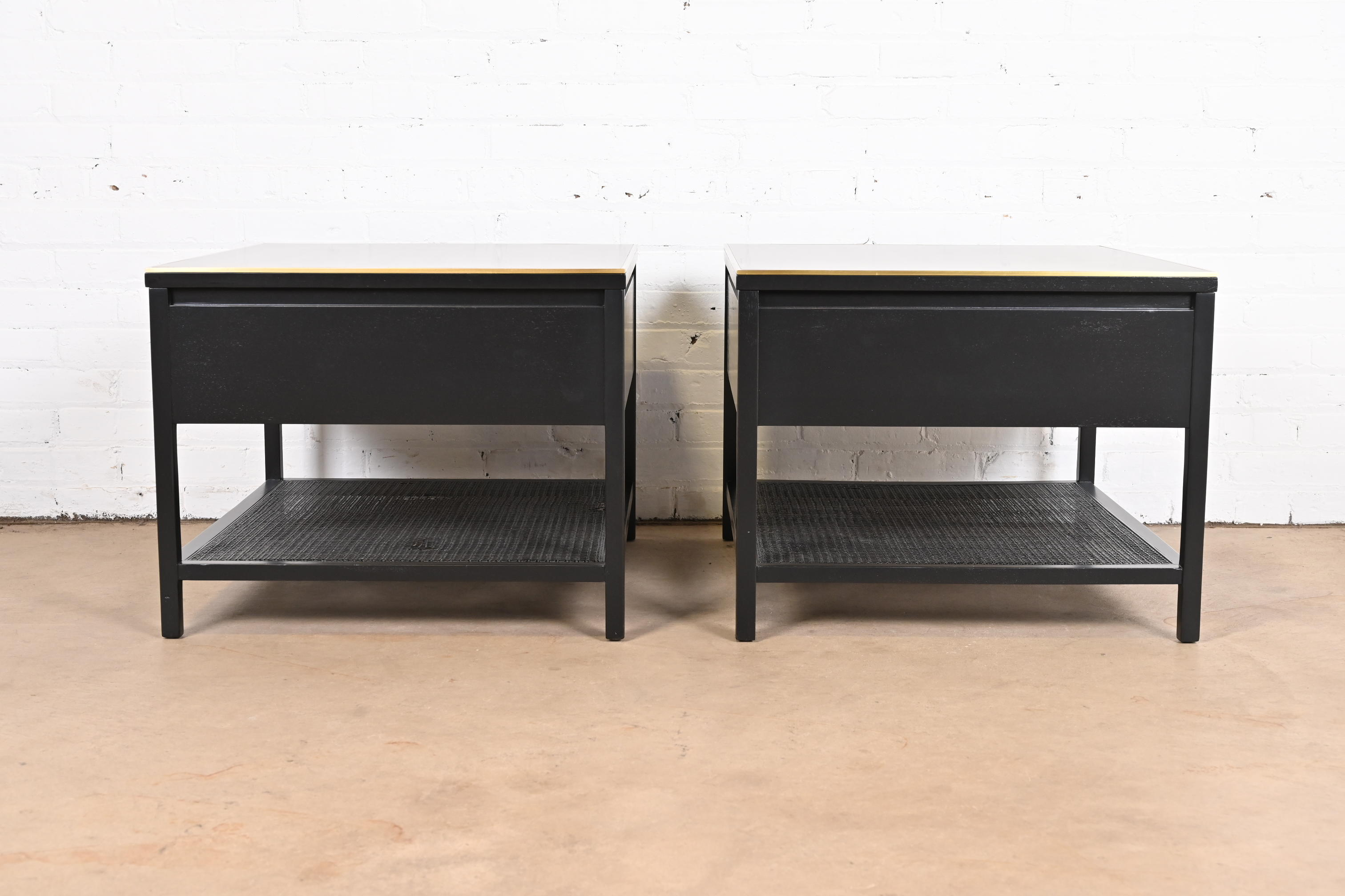 Paul McCobb Irwin Collection Black Lacquer and Brass End Tables or Nightstands, Newly Refinished - Image 11
