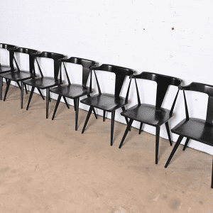 Paul McCobb Planner Group Black Lacquered T-Back Dining Chairs, Set of Eight