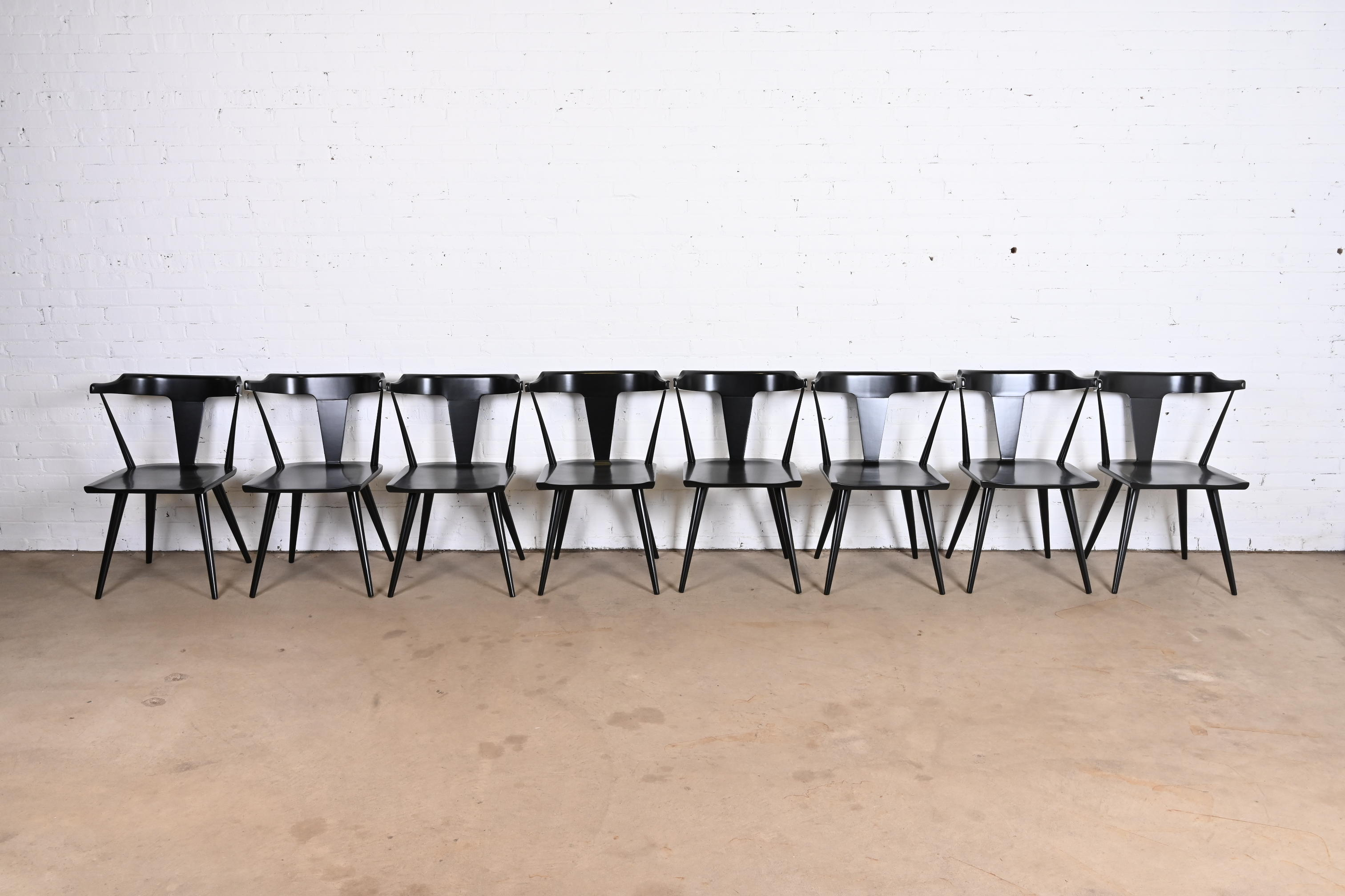 Paul McCobb Planner Group Black Lacquered T-Back Dining Chairs, Set of Eight - Image 3