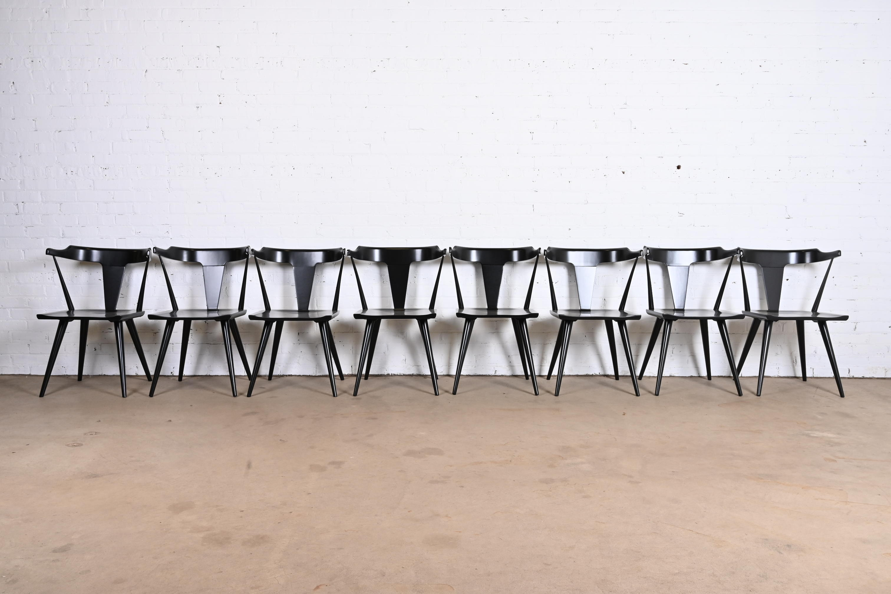 Paul McCobb Planner Group Black Lacquered T-Back Dining Chairs, Set of Eight - Image 4