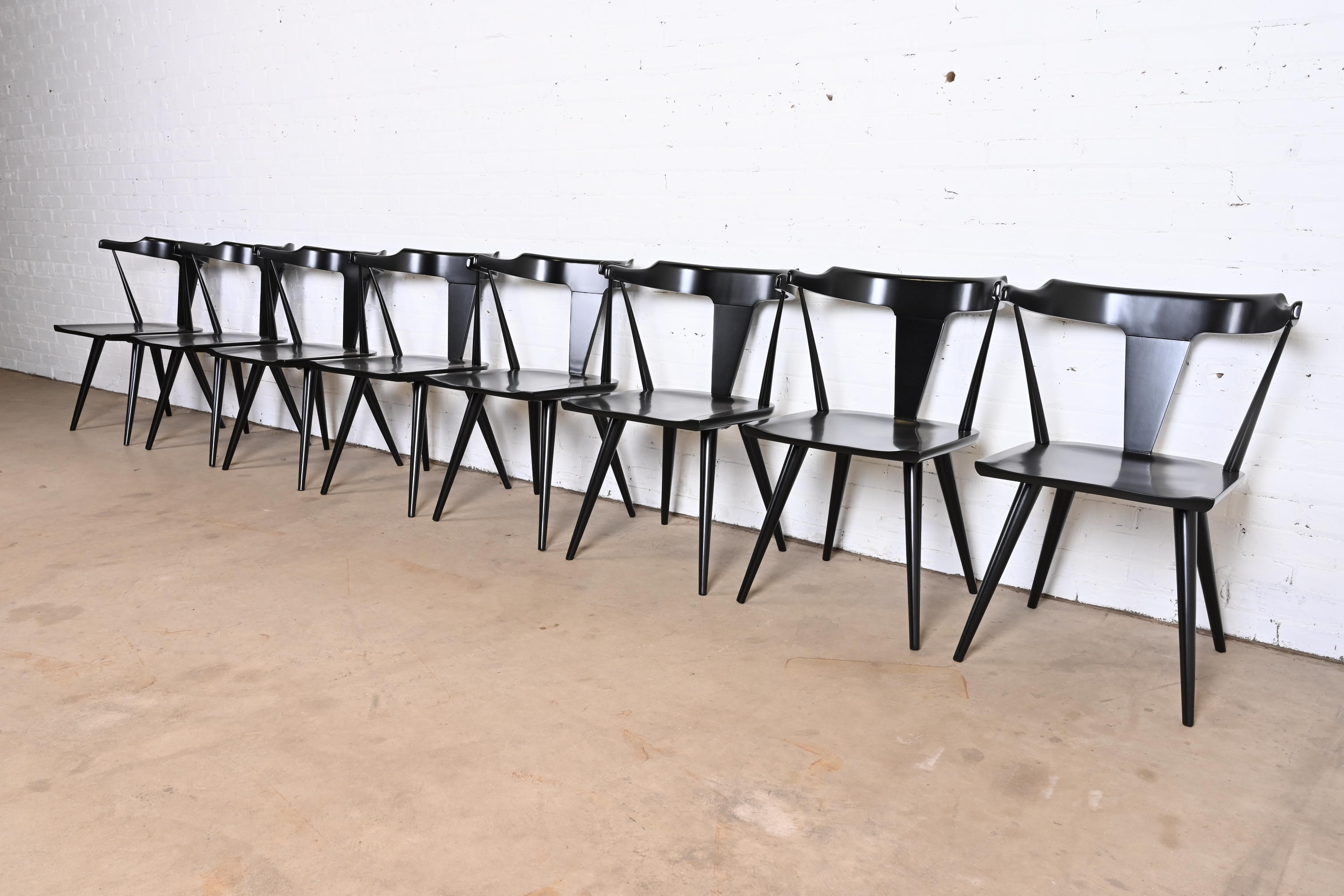 Paul McCobb Planner Group Black Lacquered T-Back Dining Chairs, Set of Eight - Image 2