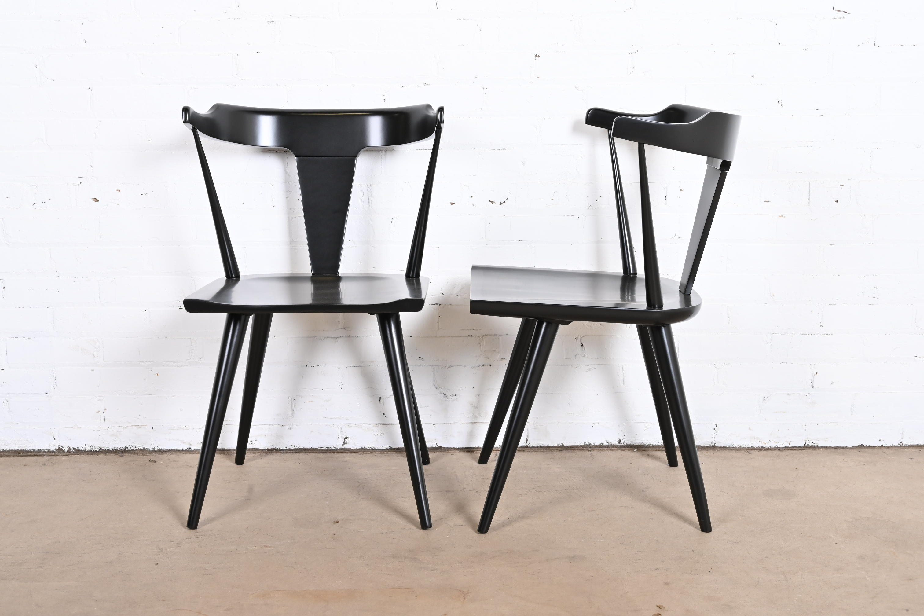 Paul McCobb Planner Group Black Lacquered T-Back Dining Chairs, Set of Eight - Image 8