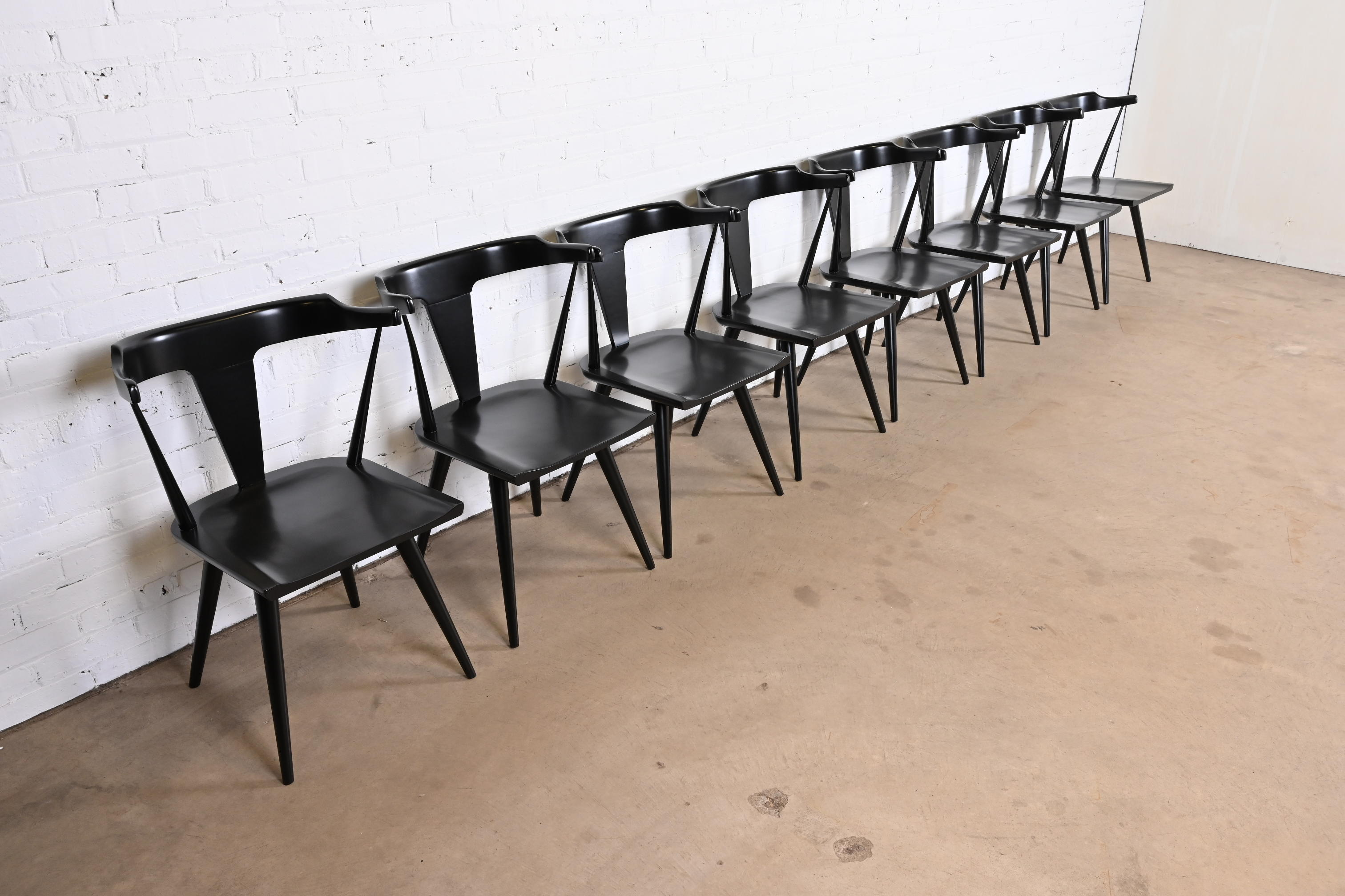 Paul McCobb Planner Group Black Lacquered T-Back Dining Chairs, Set of Eight - Image 5
