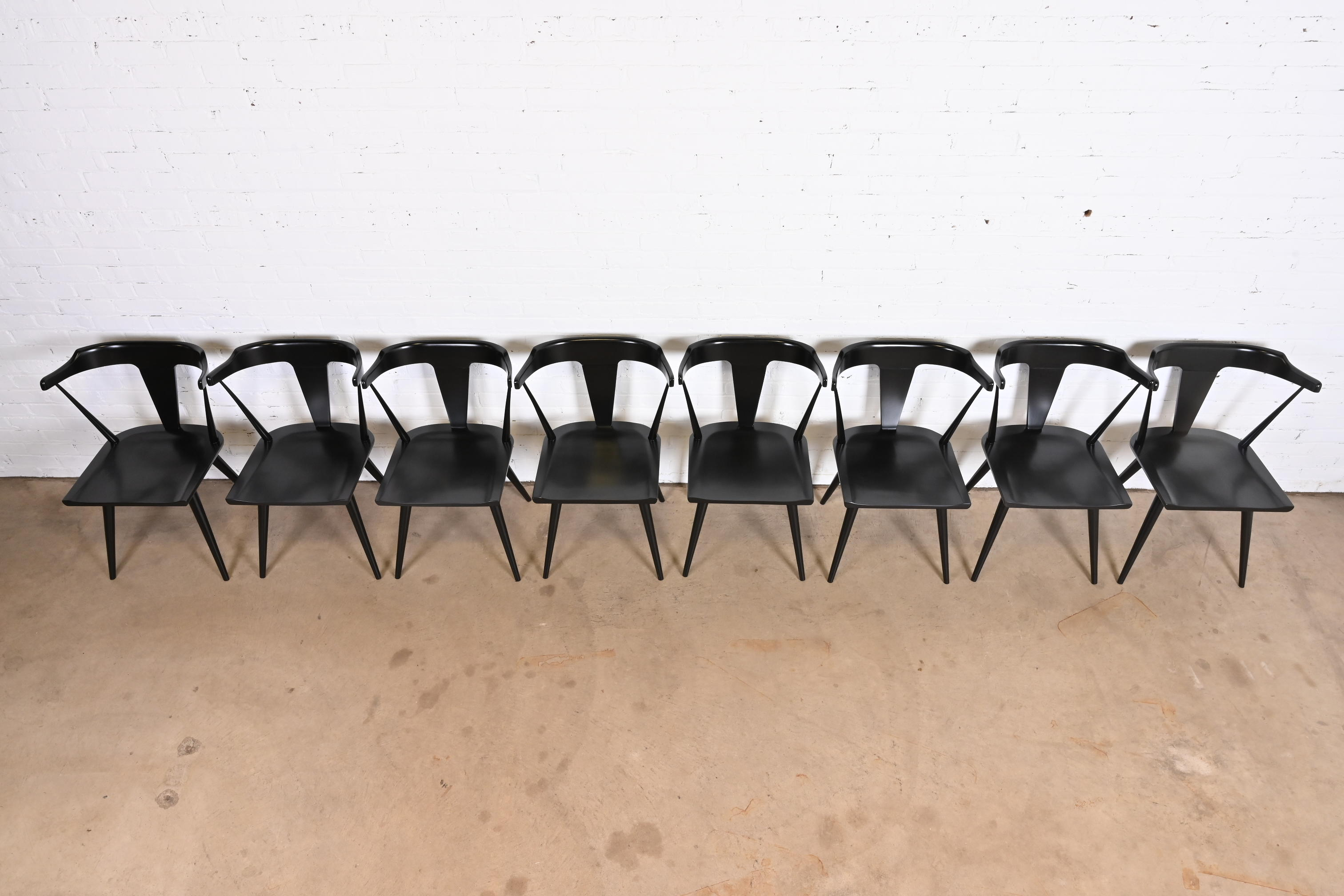 Paul McCobb Planner Group Black Lacquered T-Back Dining Chairs, Set of Eight - Image 7