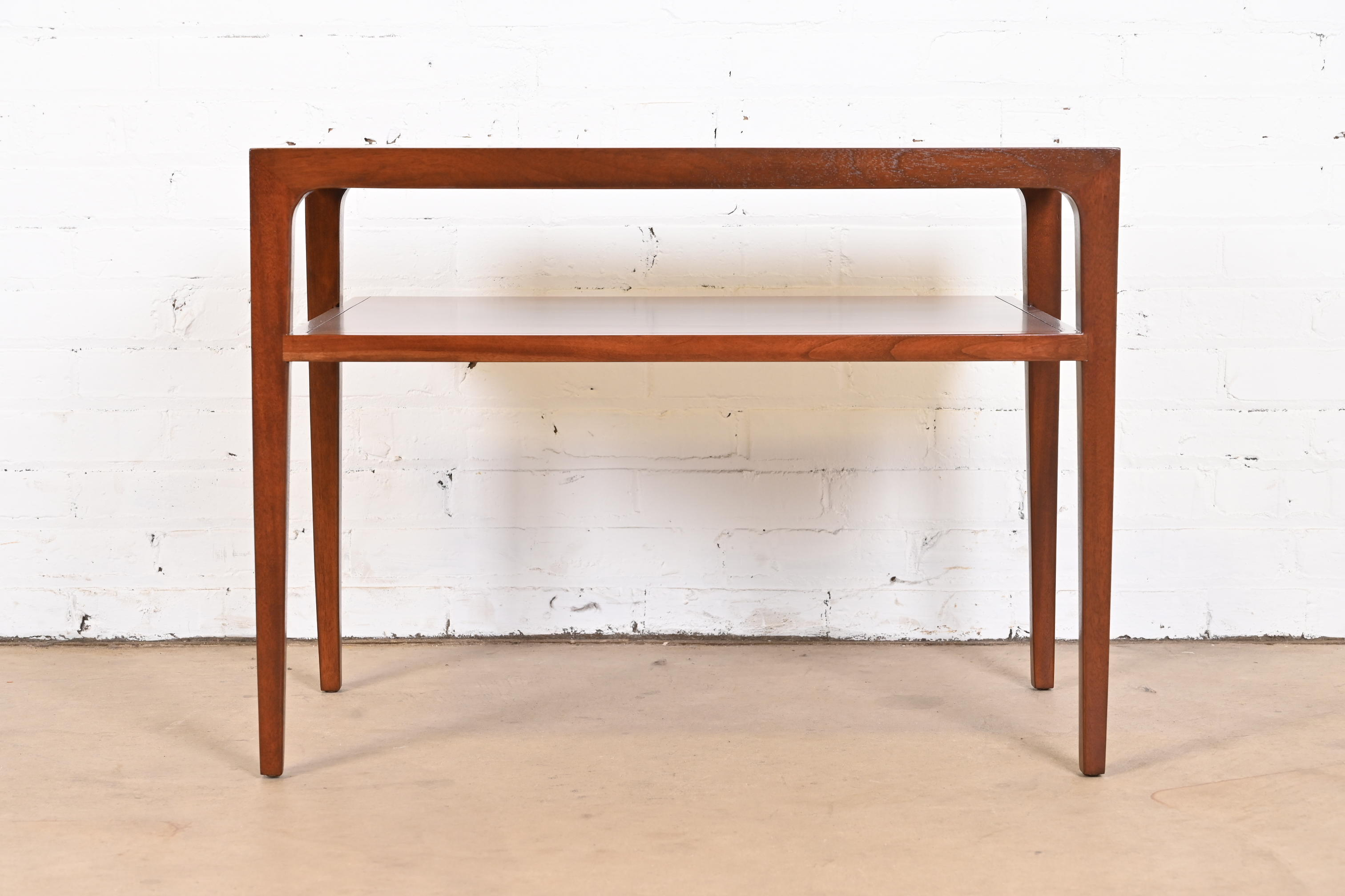 John Van Koert for Drexel Sculpted Cherry Wood Two-Tier Side Table, Newly Refinished - Image 10
