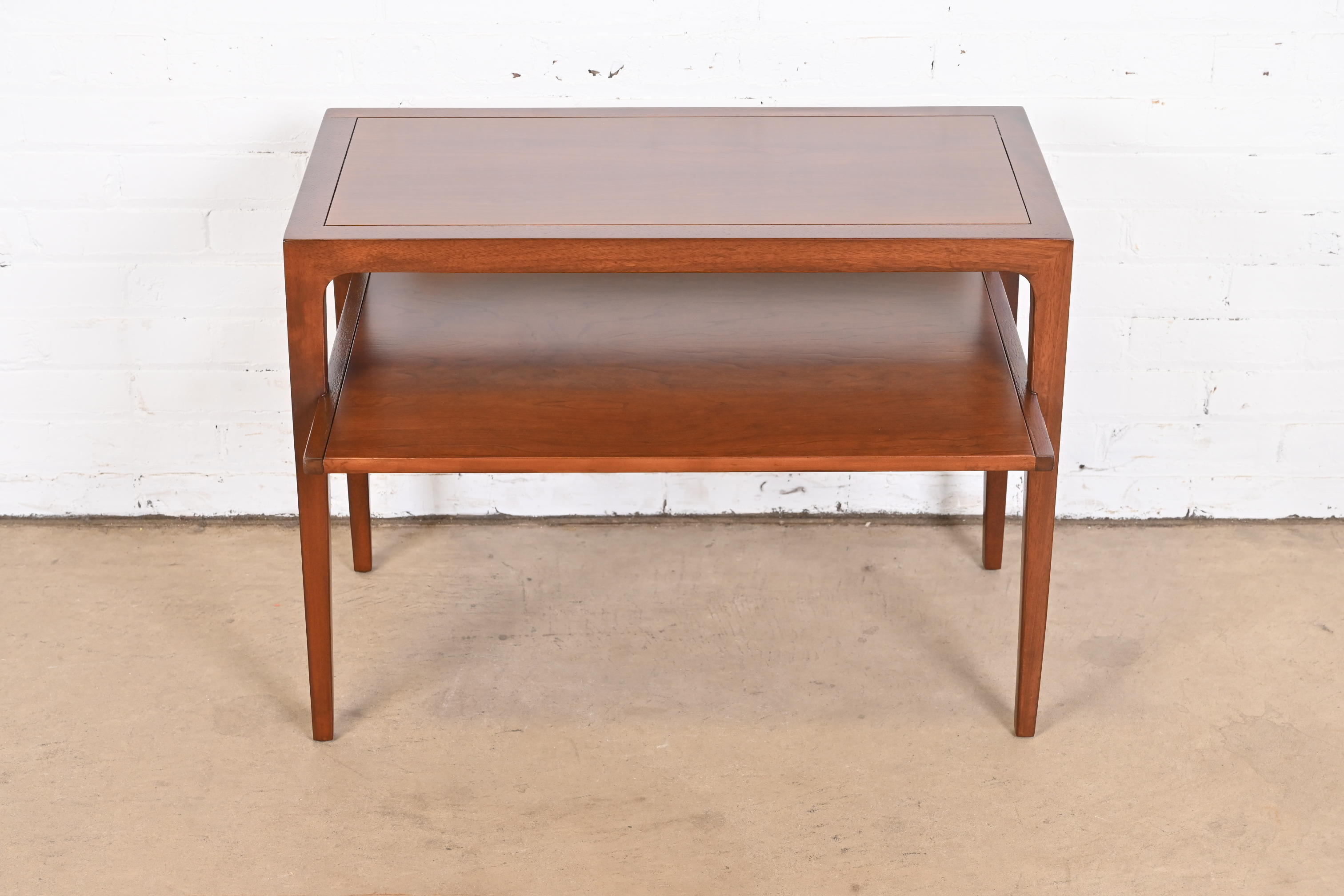 John Van Koert for Drexel Sculpted Cherry Wood Two-Tier Side Table, Newly Refinished - Image 5