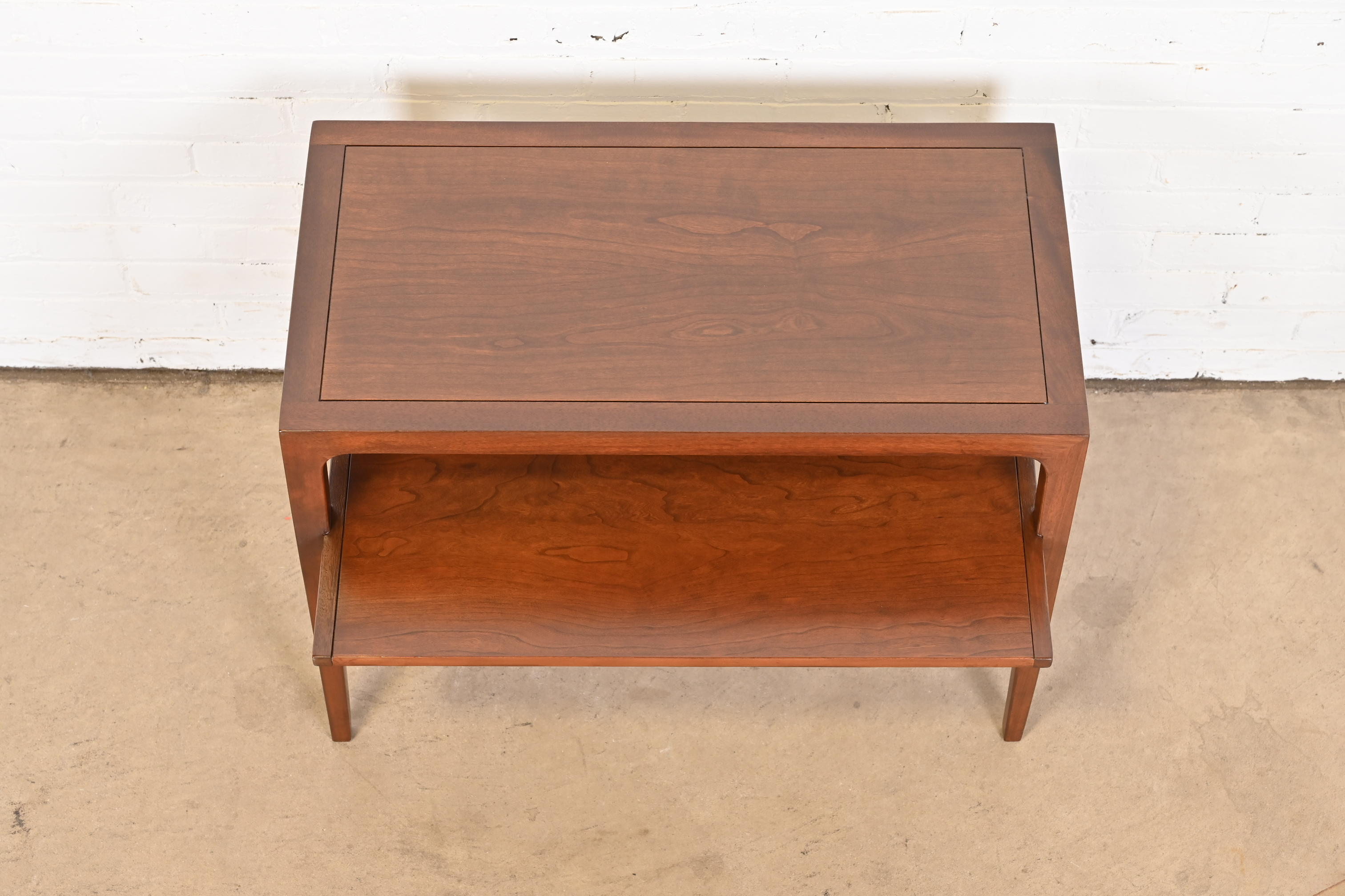 John Van Koert for Drexel Sculpted Cherry Wood Two-Tier Side Table, Newly Refinished - Image 7