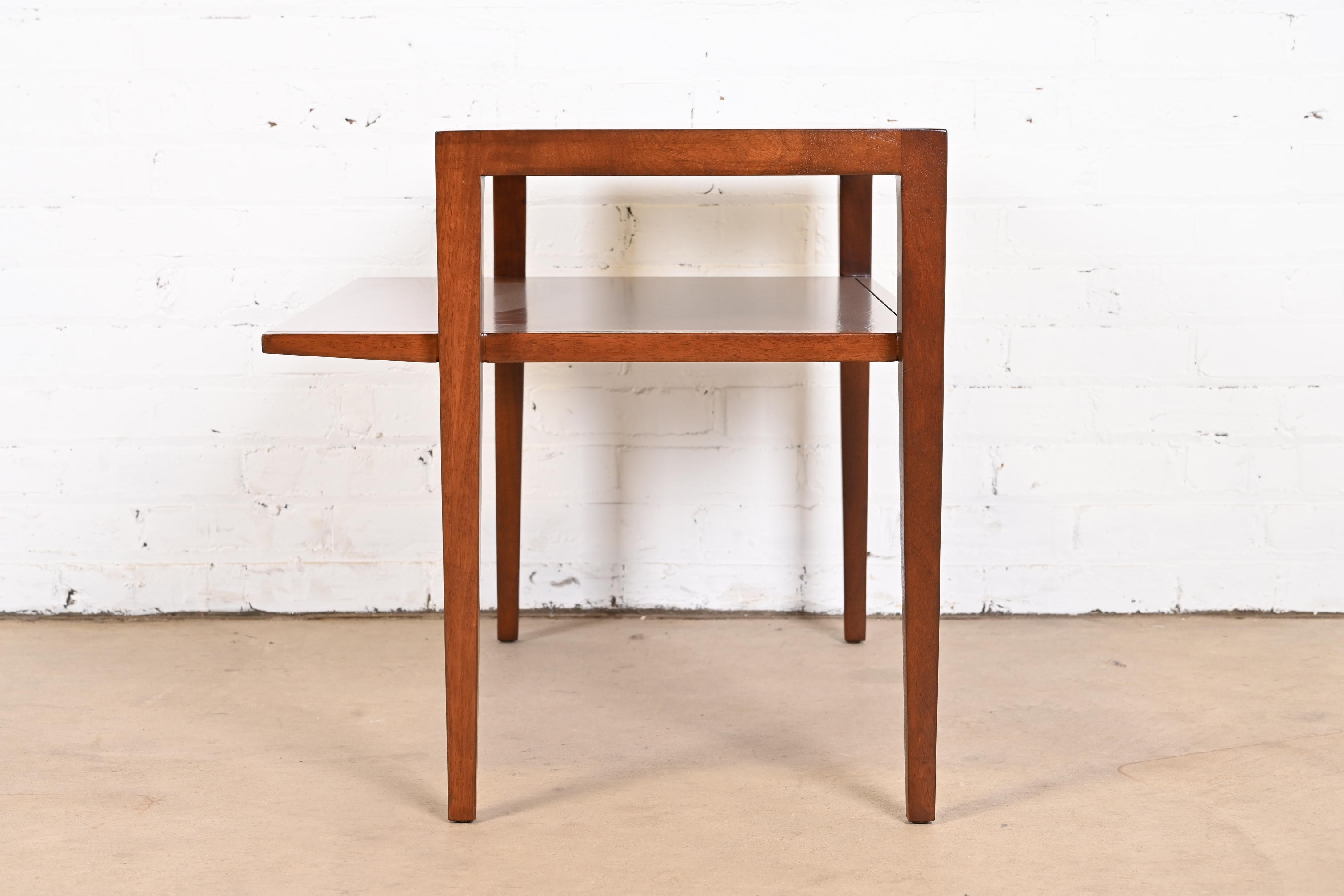John Van Koert for Drexel Sculpted Cherry Wood Two-Tier Side Table, Newly Refinished - Image 9