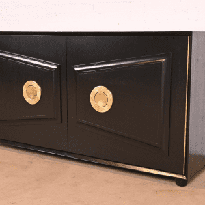 Karpen of California Black Lacquered Sideboard or Bar Cabinet, Newly Refinished