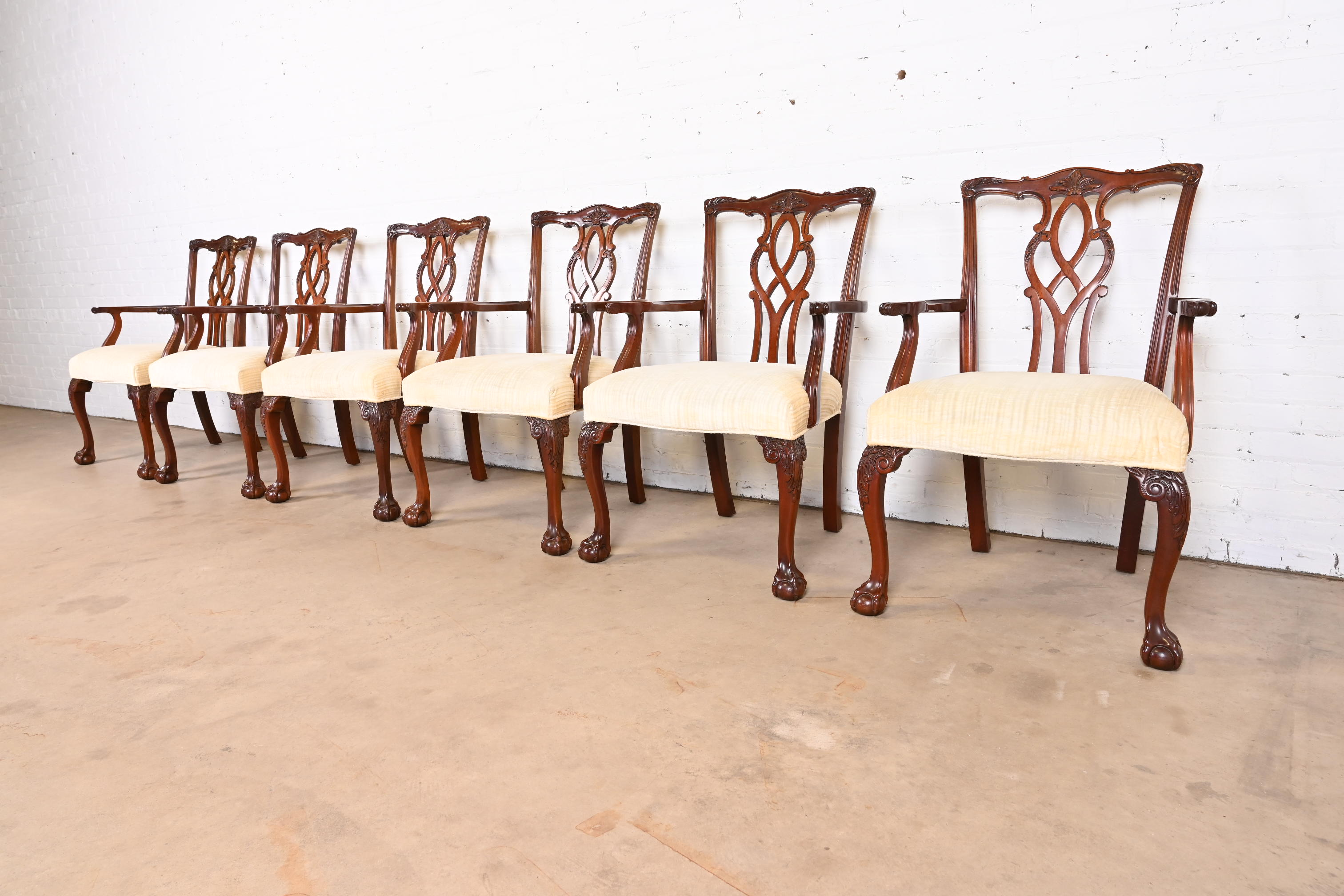 Kindel Furniture Georgian Carved Mahogany Dining Armchairs, Set of Six - Image 3
