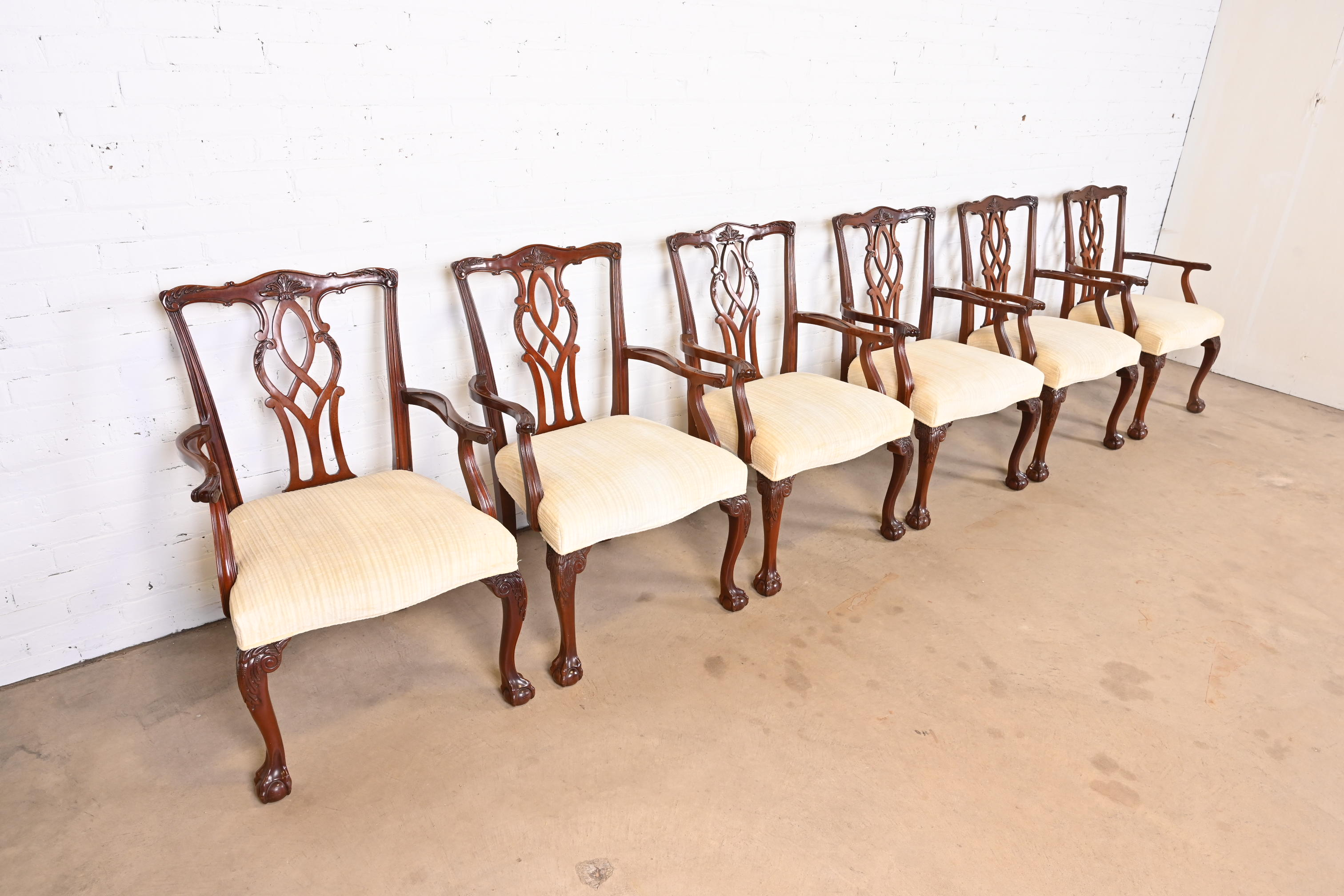 Kindel Furniture Georgian Carved Mahogany Dining Armchairs, Set of Six - Image 4