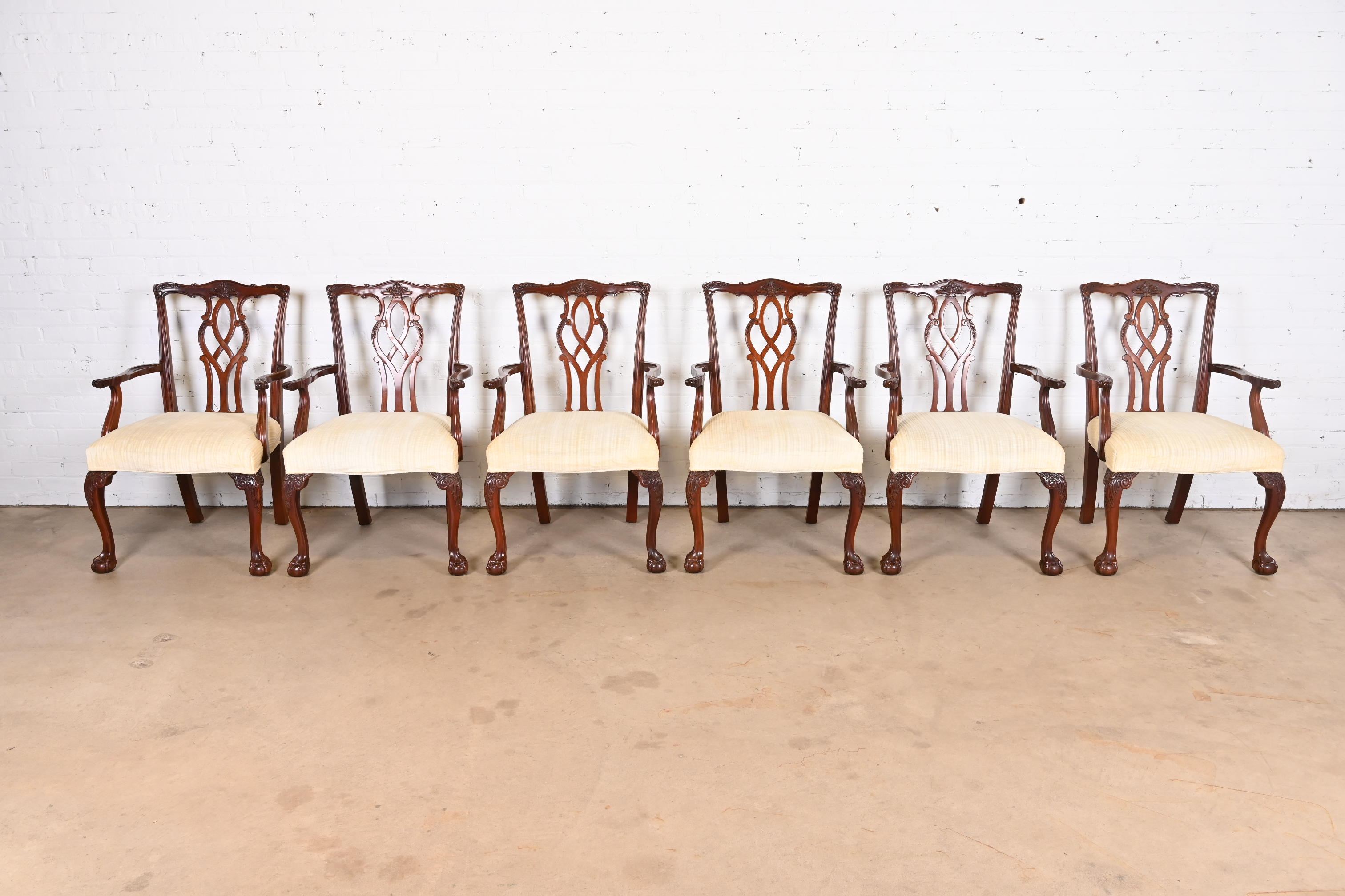 Kindel Furniture Georgian Carved Mahogany Dining Armchairs, Set of Six - Image 2