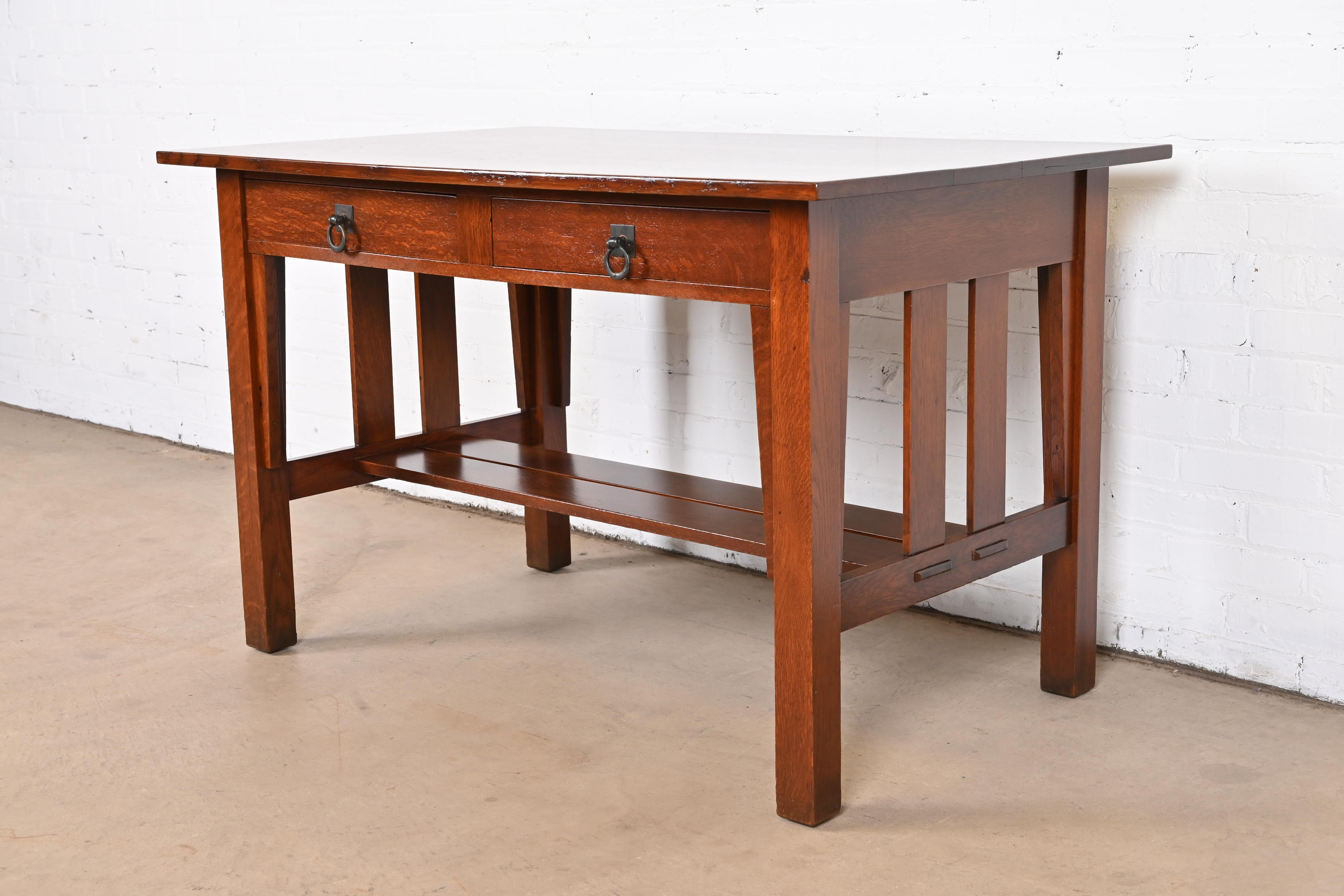 Antique Stickley Brothers Mission Oak Arts & Crafts Desk or Library Table, Newly Restored