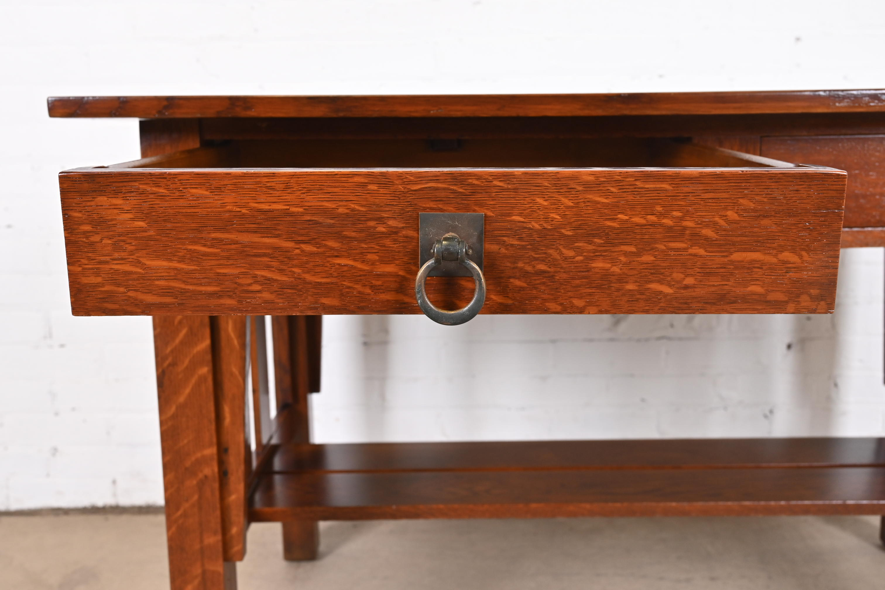 Antique Stickley Brothers Mission Oak Arts & Crafts Desk or Library Table, Newly Restored - Image 7