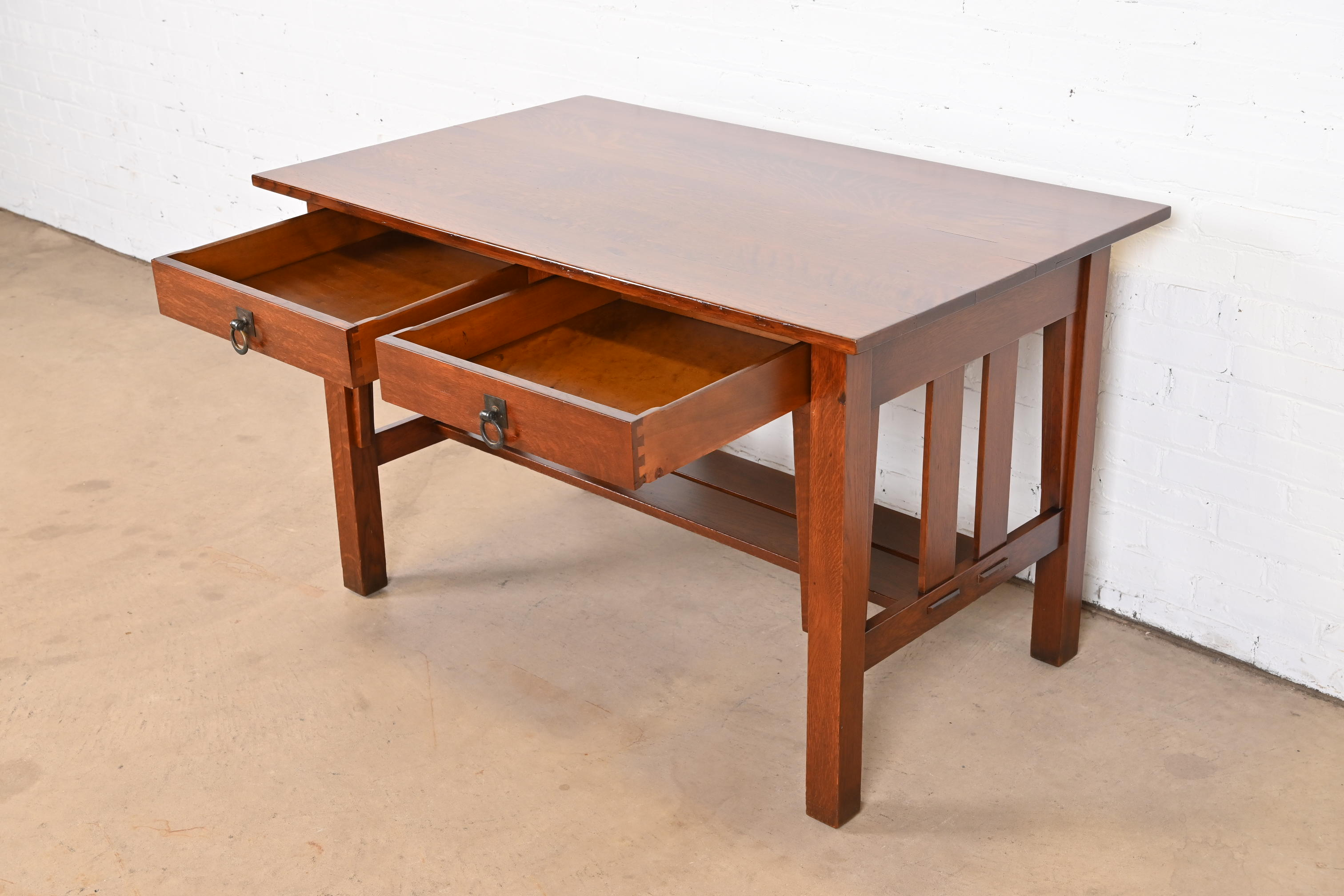 Antique Stickley Brothers Mission Oak Arts & Crafts Desk or Library Table, Newly Restored - Image 5