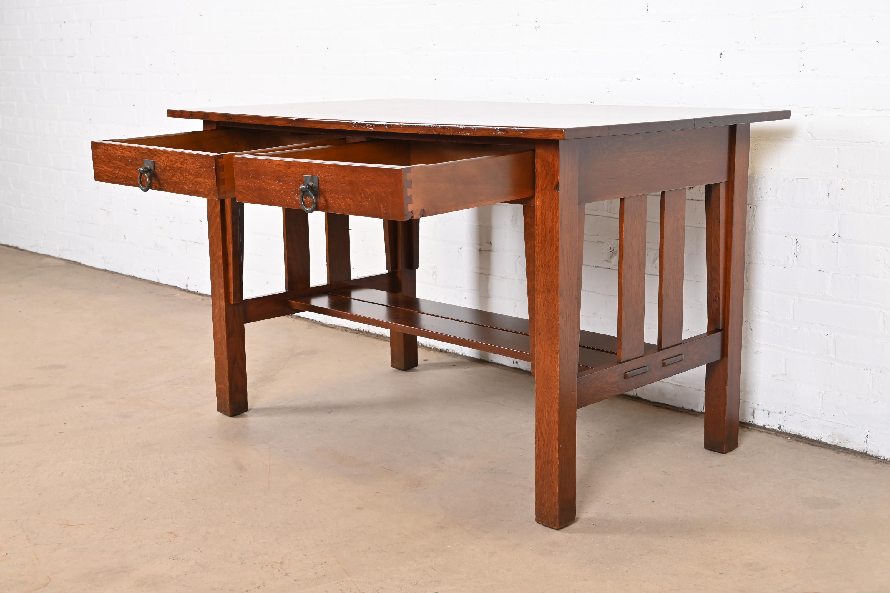 Antique Stickley Brothers Mission Oak Arts & Crafts Desk or Library Table, Newly Restored - Image 6