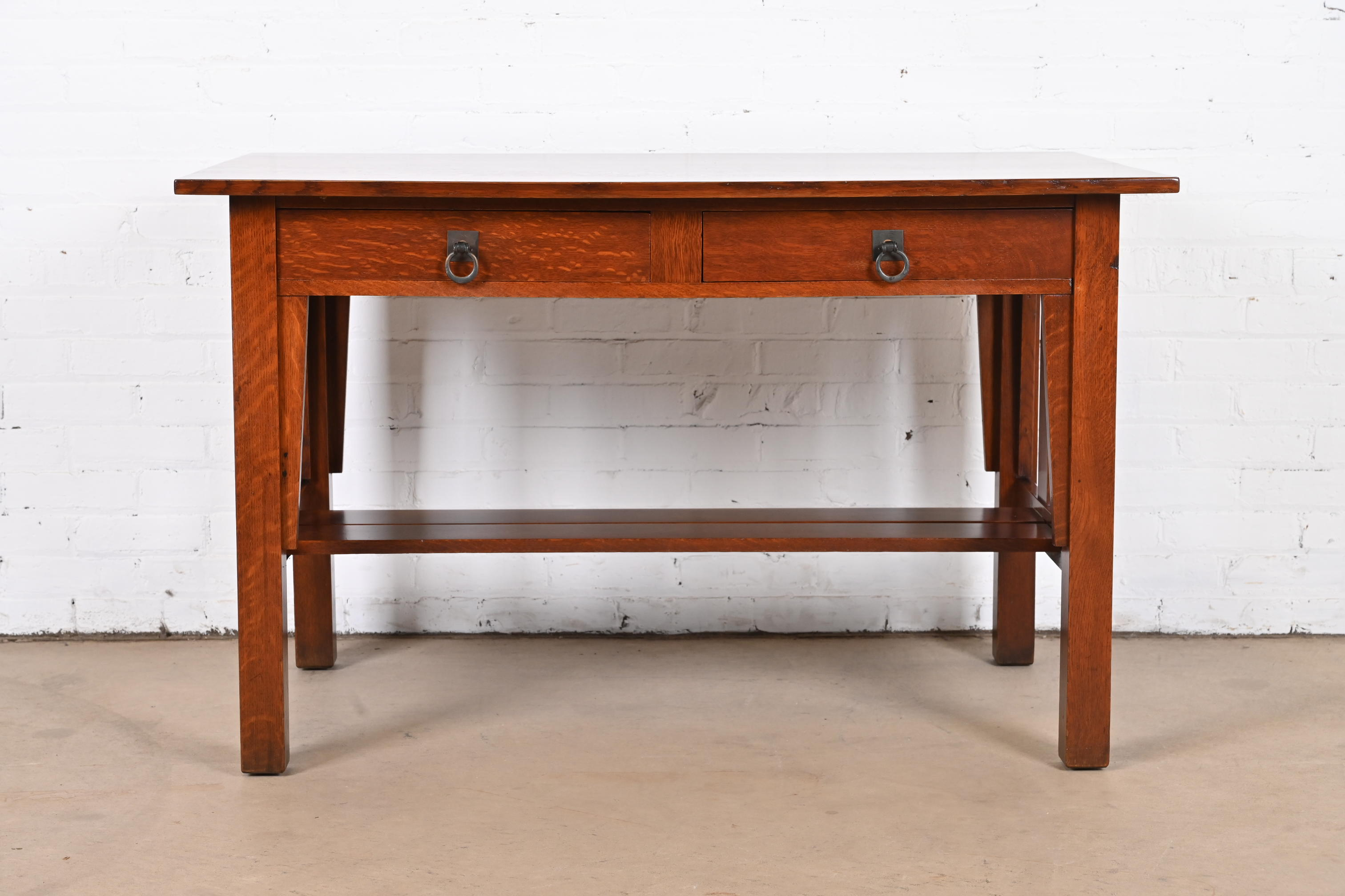 Antique Stickley Brothers Mission Oak Arts & Crafts Desk or Library Table, Newly Restored - Image 3