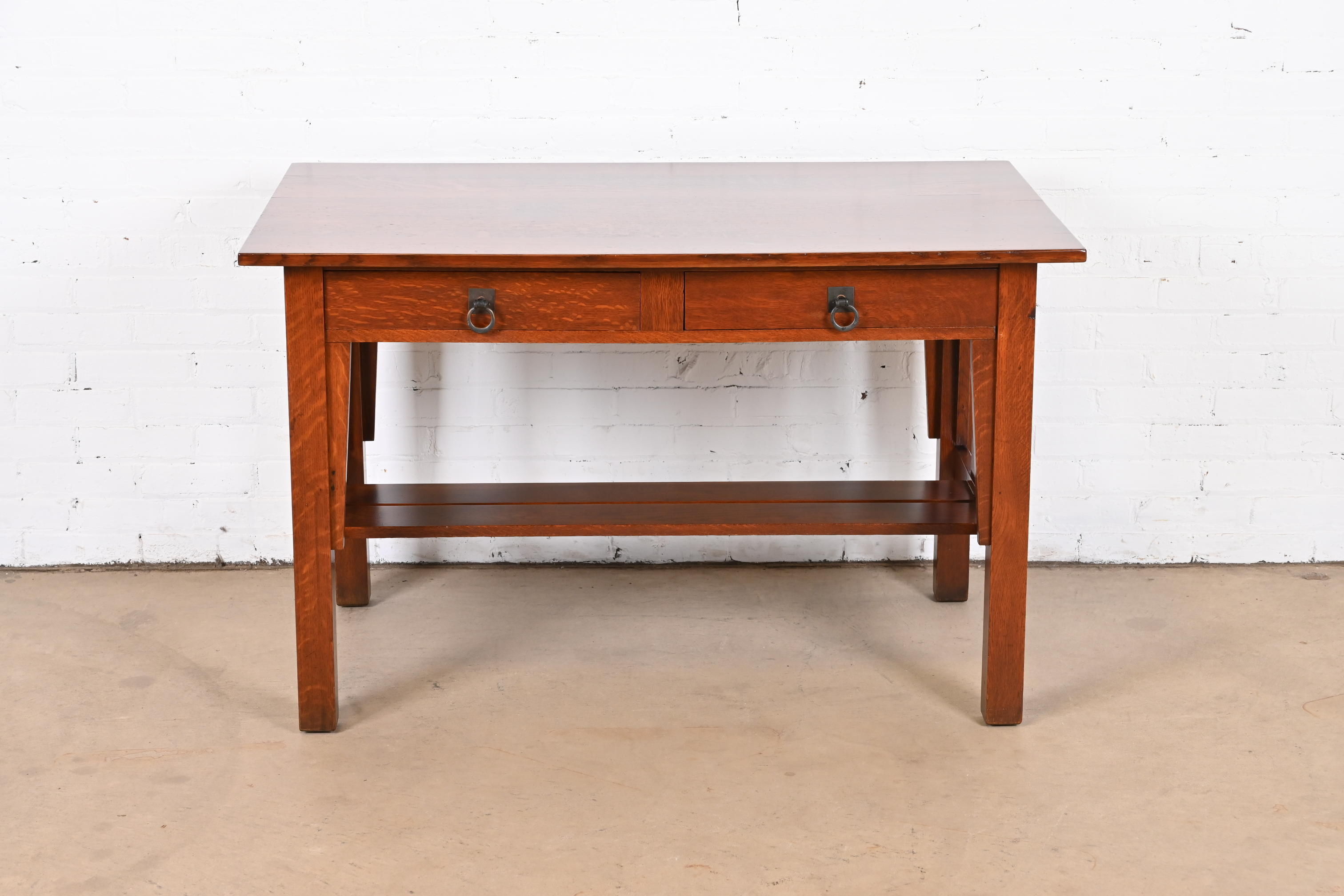 Antique Stickley Brothers Mission Oak Arts & Crafts Desk or Library Table, Newly Restored - Image 2