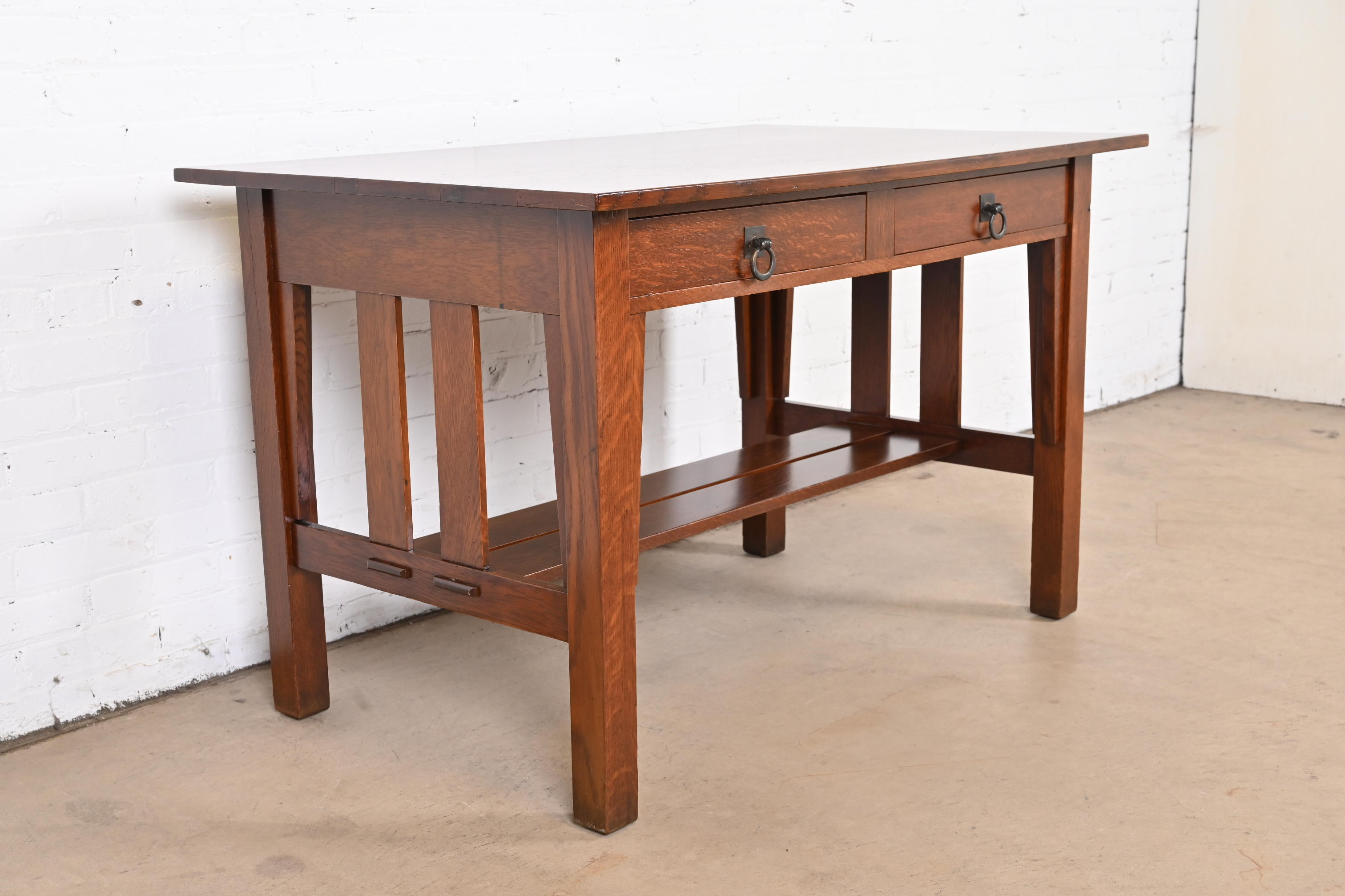 Antique Stickley Brothers Mission Oak Arts & Crafts Desk or Library Table, Newly Restored - Image 4