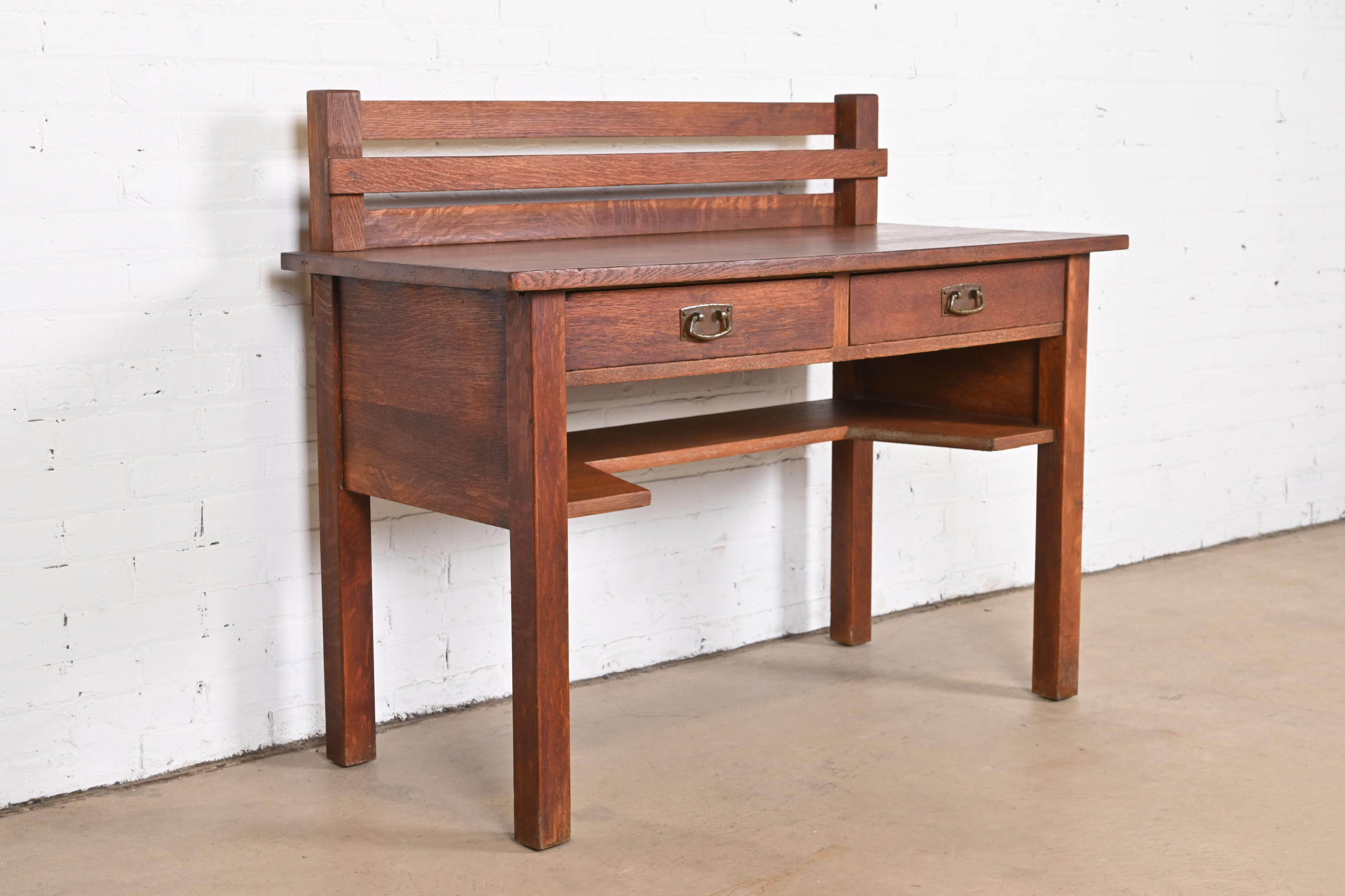 Antique Stickley Mission Oak Arts & Crafts Desk, Circa 1900 - Image 3