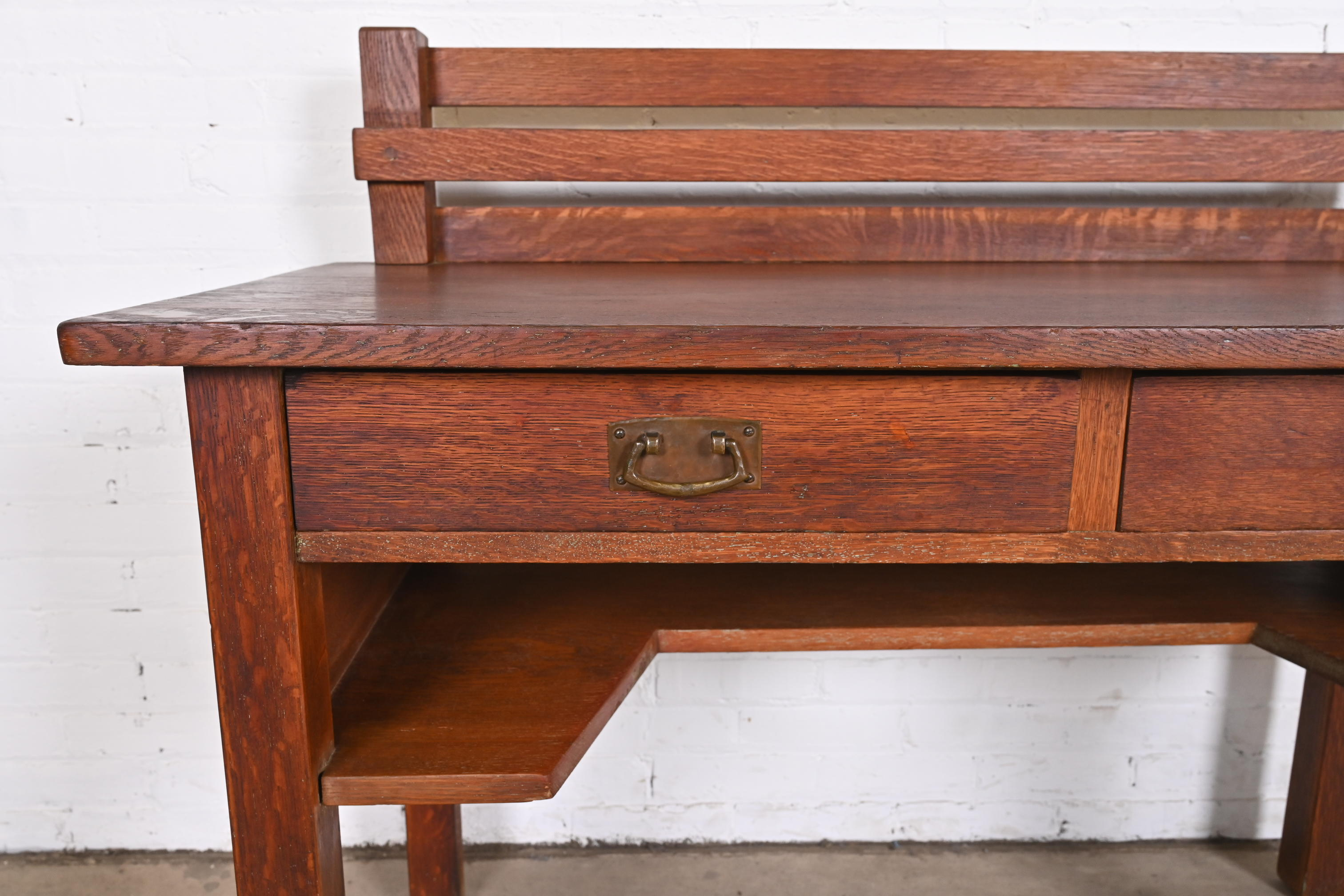 Antique Stickley Mission Oak Arts & Crafts Desk, Circa 1900 - Image 9