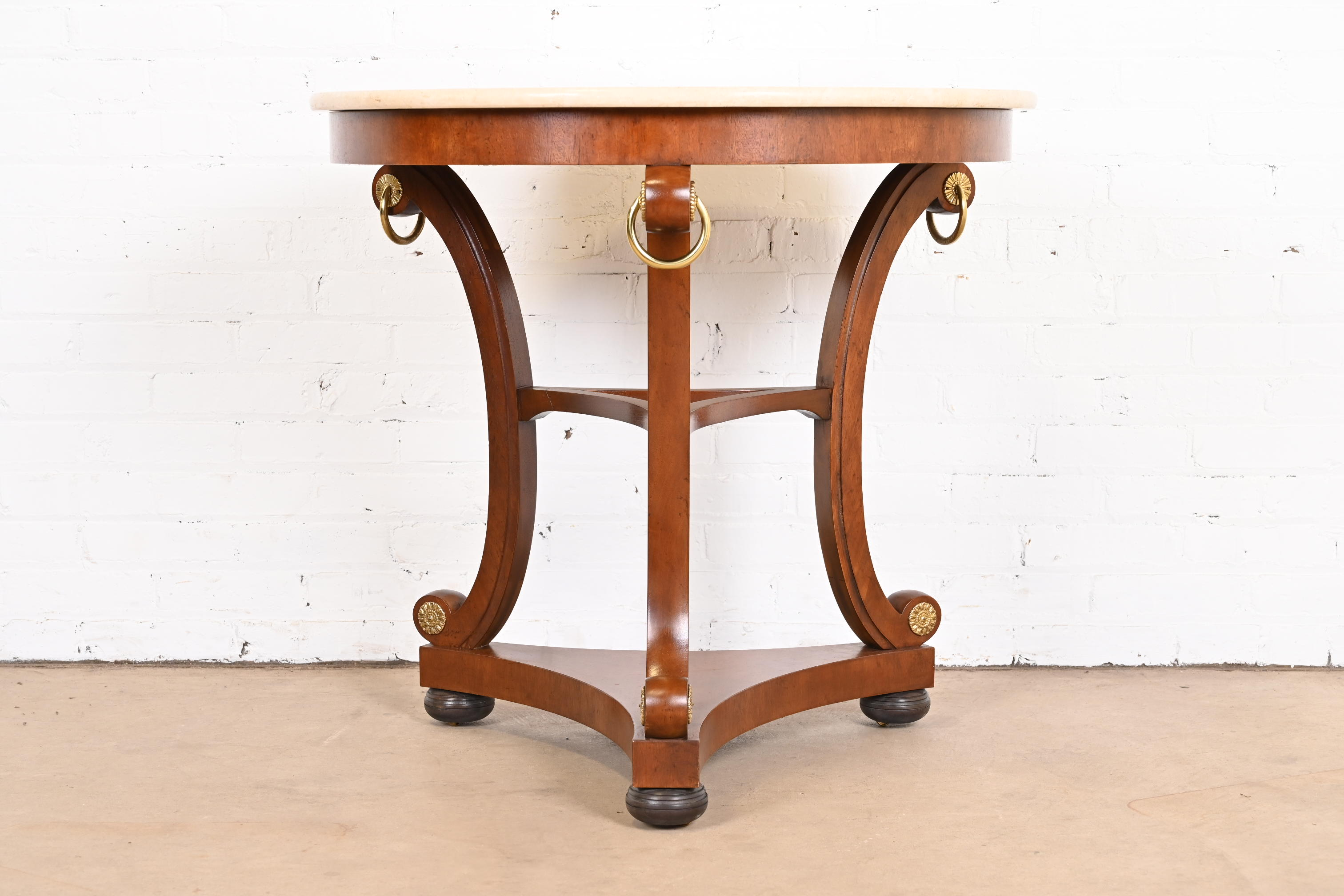 Baker Furniture Stately Homes Collection Regency Carved Mahogany Marble Top Center Table