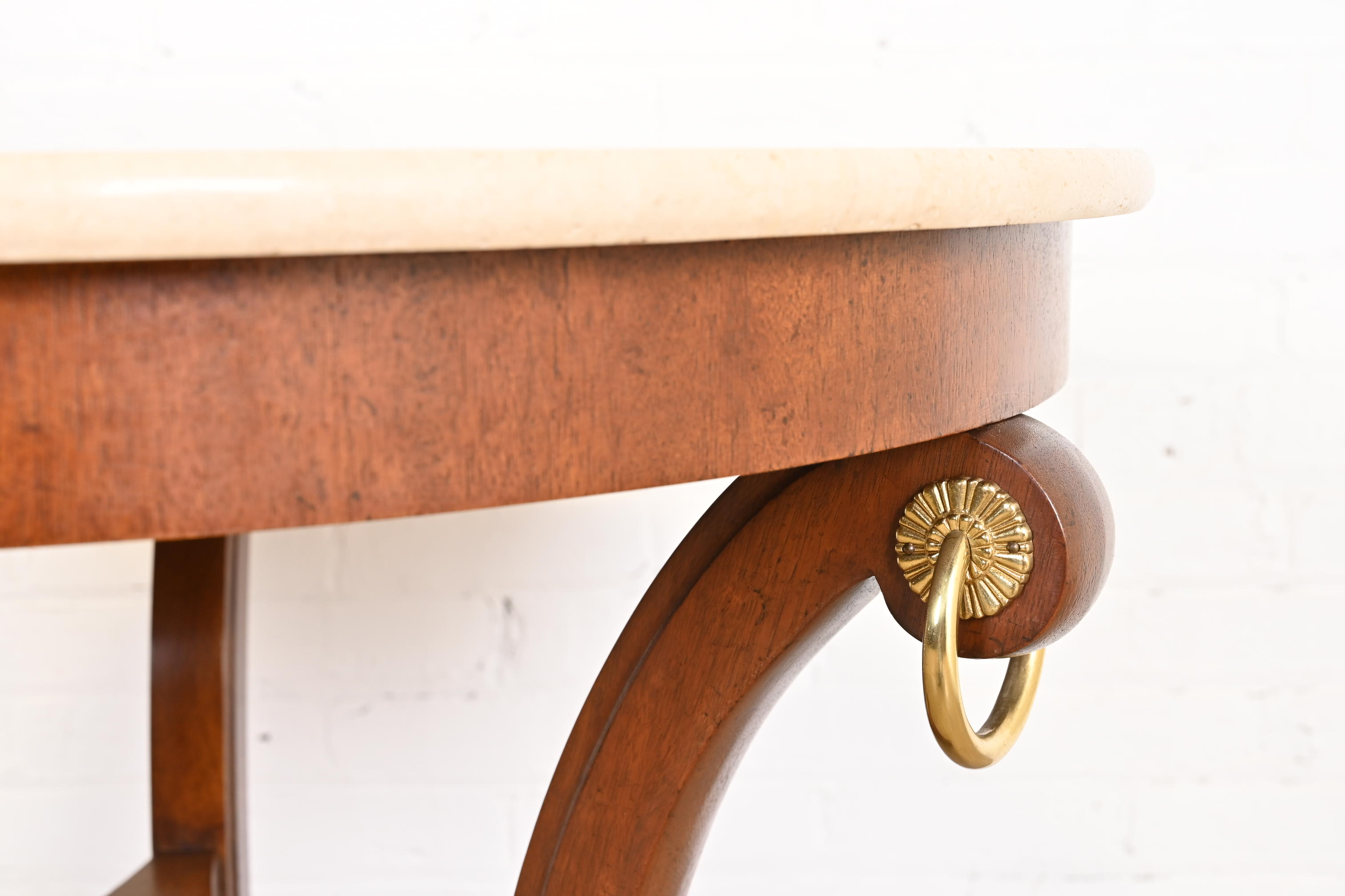 Baker Furniture Stately Homes Collection Regency Carved Mahogany Marble Top Center Table - Image 5