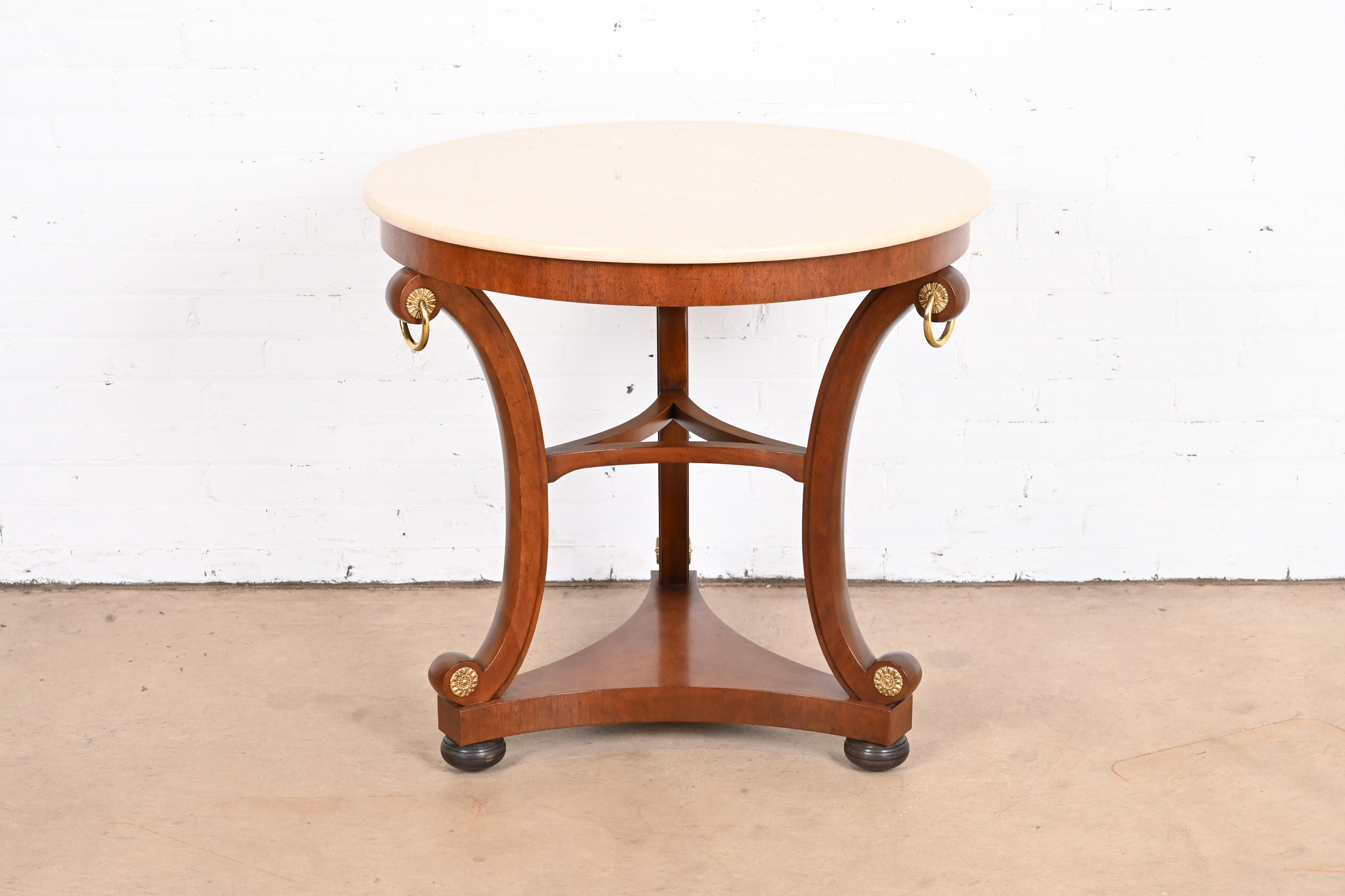 Baker Furniture Stately Homes Collection Regency Carved Mahogany Marble Top Center Table - Image 9