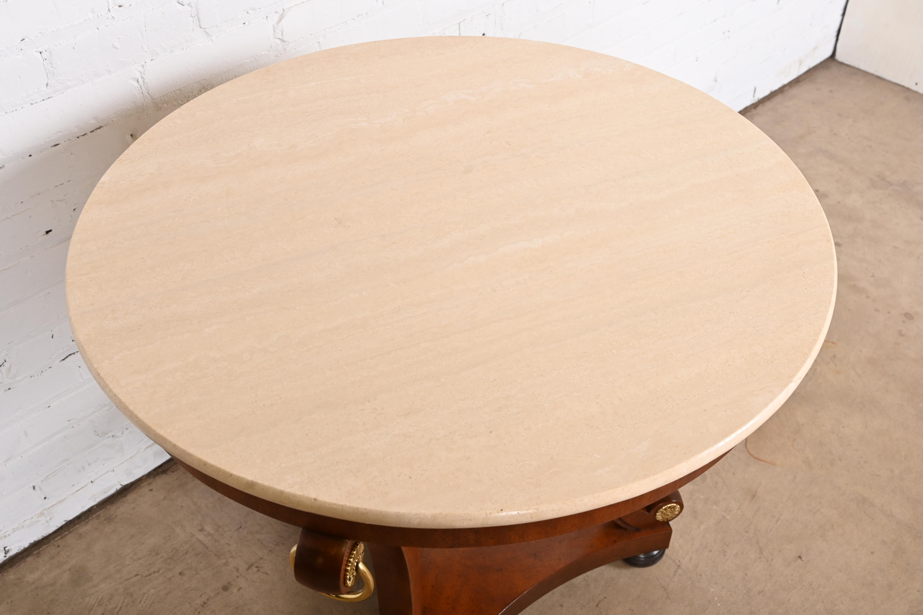 Baker Furniture Stately Homes Collection Regency Carved Mahogany Marble Top Center Table - Image 8