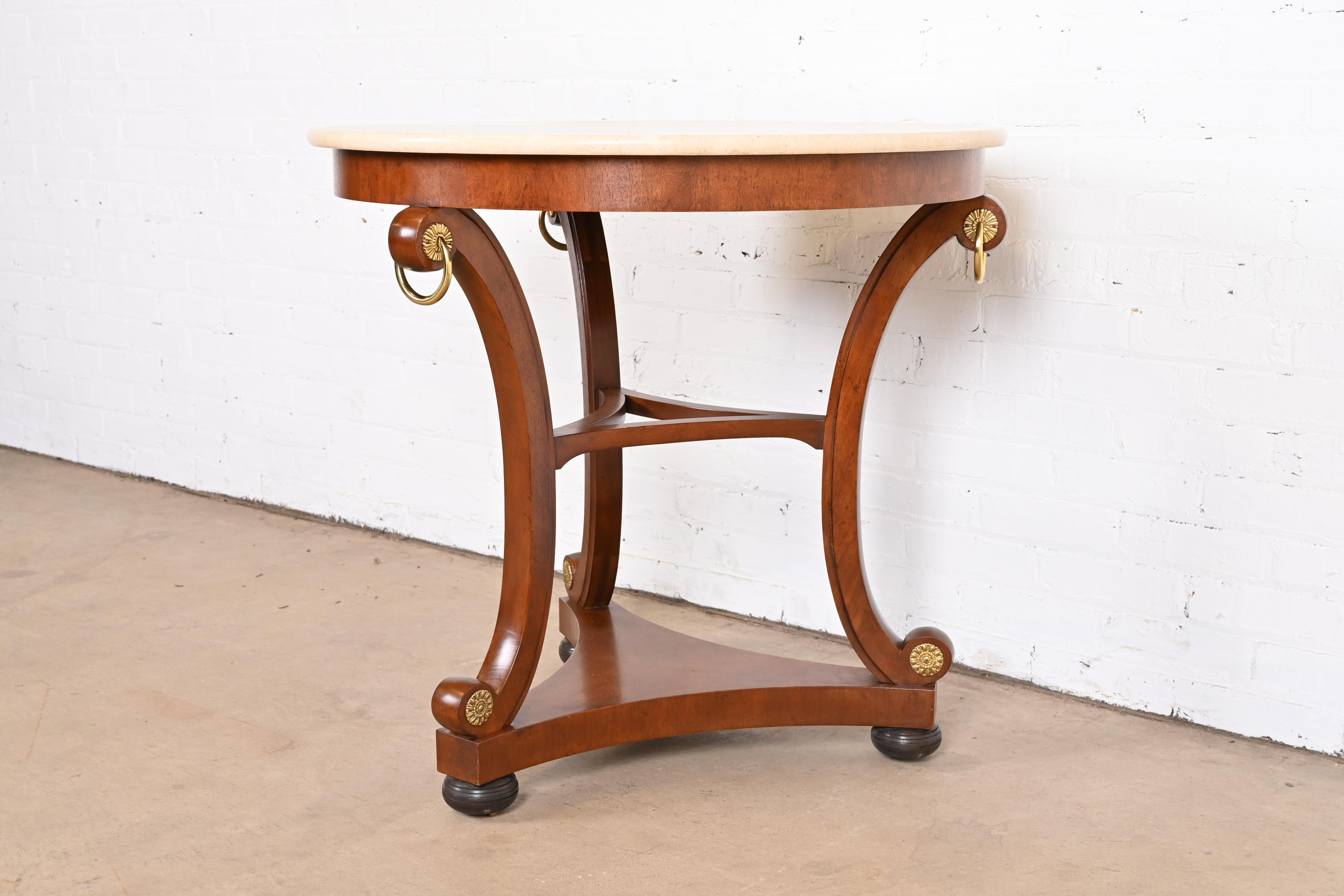 Baker Furniture Stately Homes Collection Regency Carved Mahogany Marble Top Center Table - Image 3