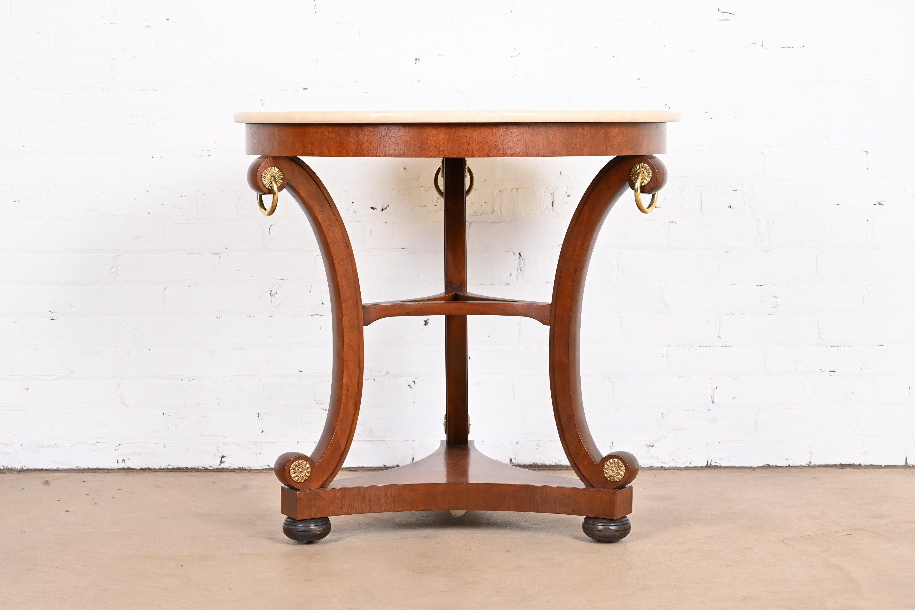 Baker Furniture Stately Homes Collection Regency Carved Mahogany Marble Top Center Table - Image 10
