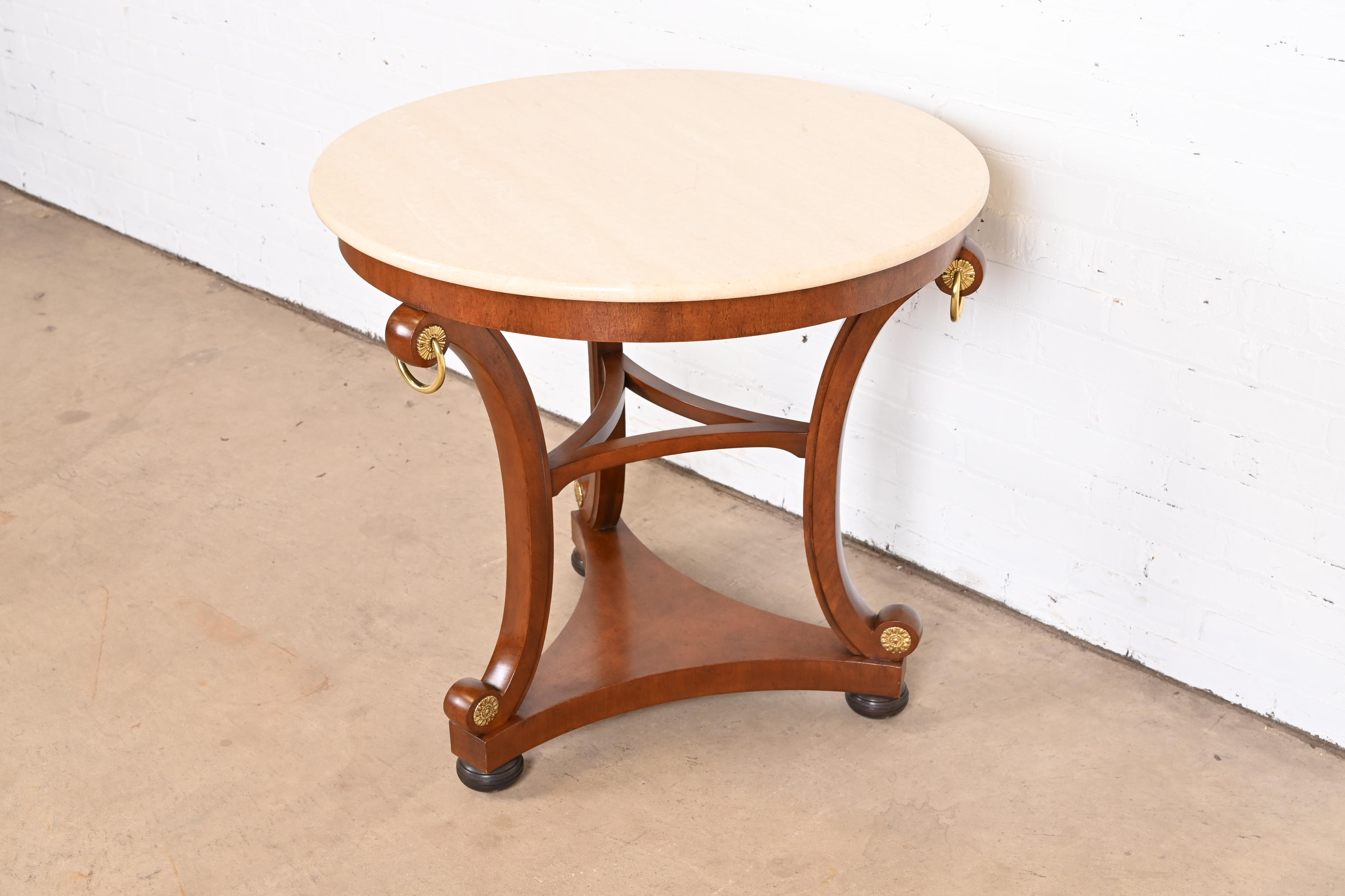Baker Furniture Stately Homes Collection Regency Carved Mahogany Marble Top Center Table - Image 4