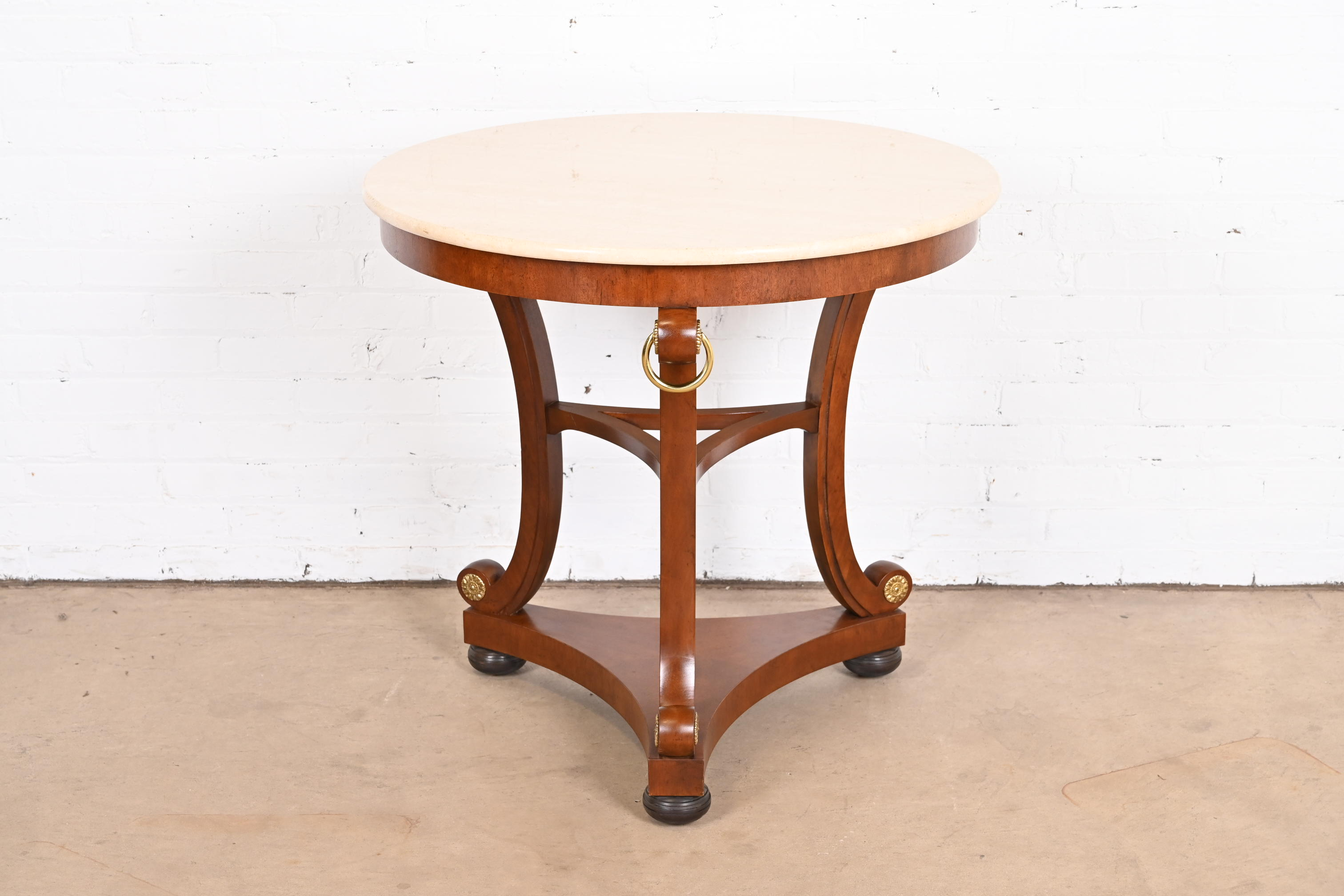 Baker Furniture Stately Homes Collection Regency Carved Mahogany Marble Top Center Table - Image 2