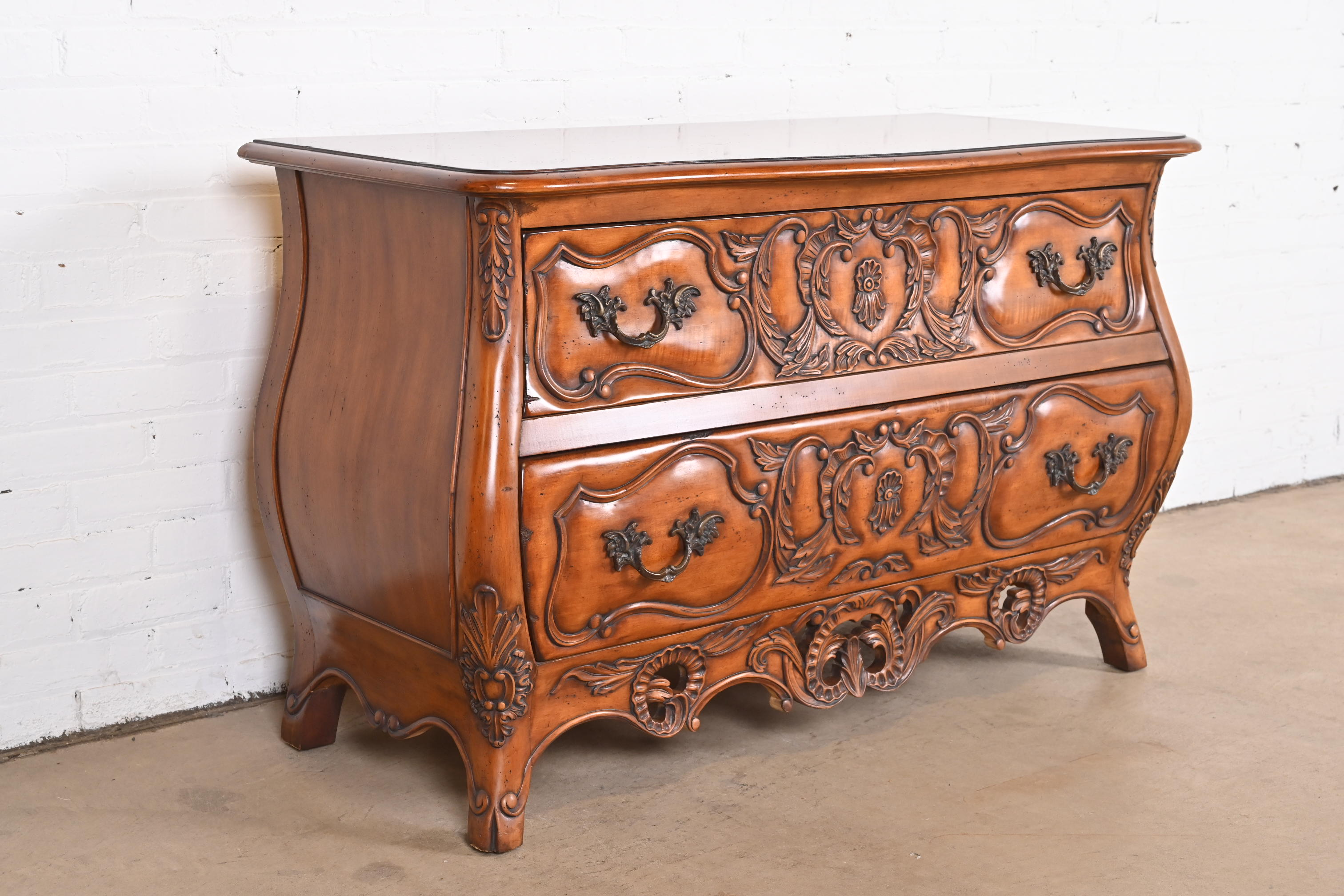 Italian Louis XV Carved Cherry Wood Commode or Bombay Chest - Image 5