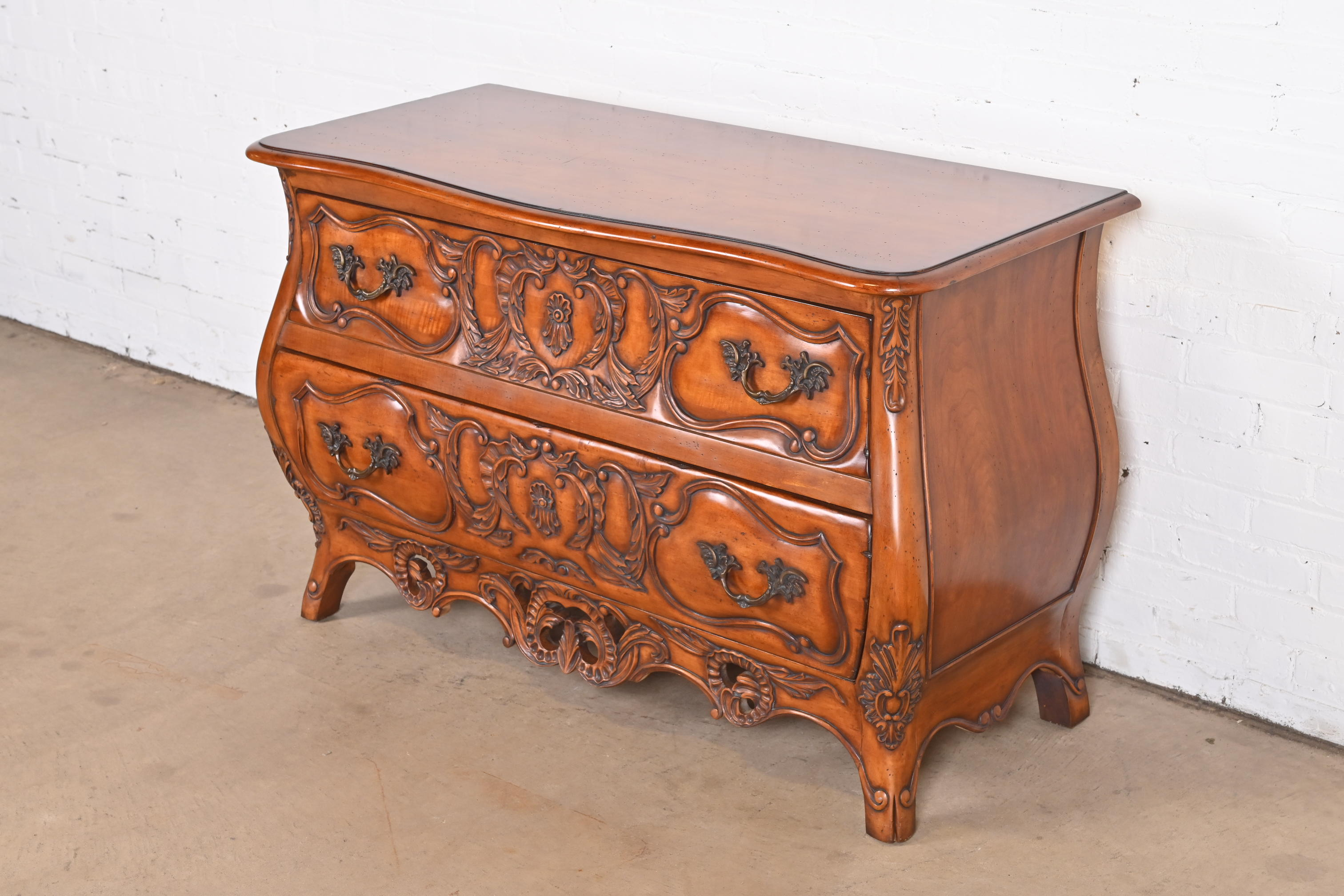 Italian Louis XV Carved Cherry Wood Commode or Bombay Chest - Image 4