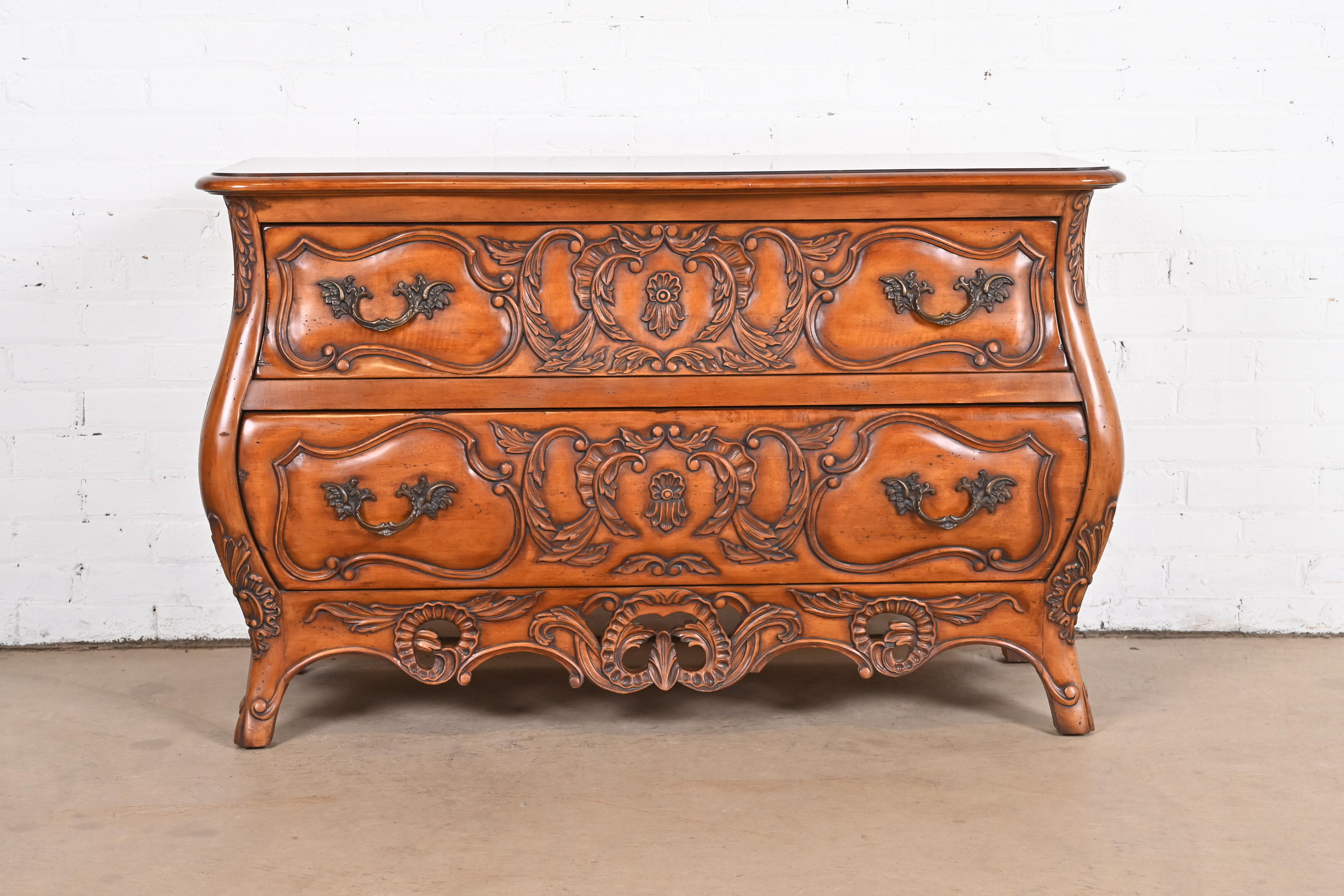 Italian Louis XV Carved Cherry Wood Commode or Bombay Chest
