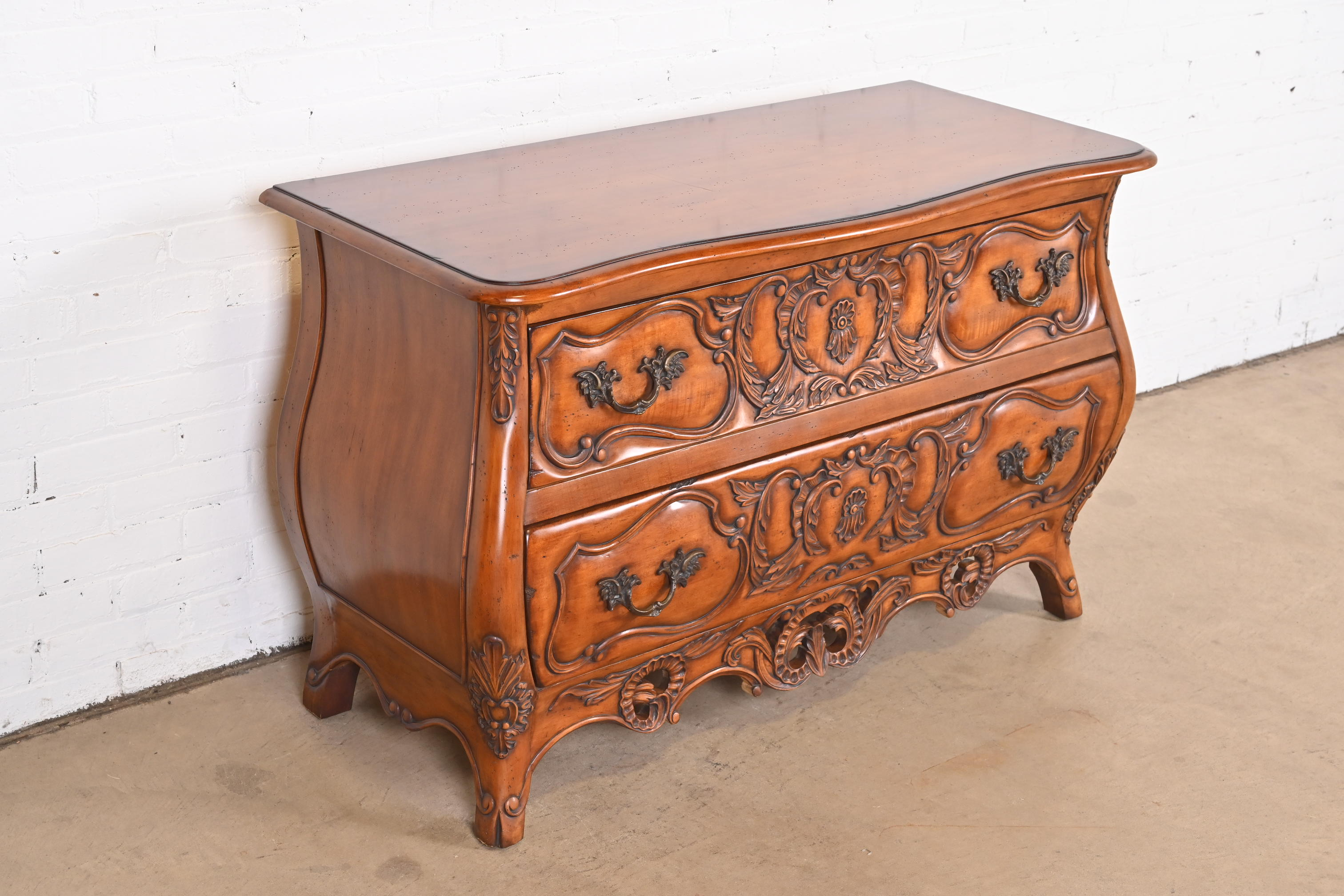 Italian Louis XV Carved Cherry Wood Commode or Bombay Chest - Image 6