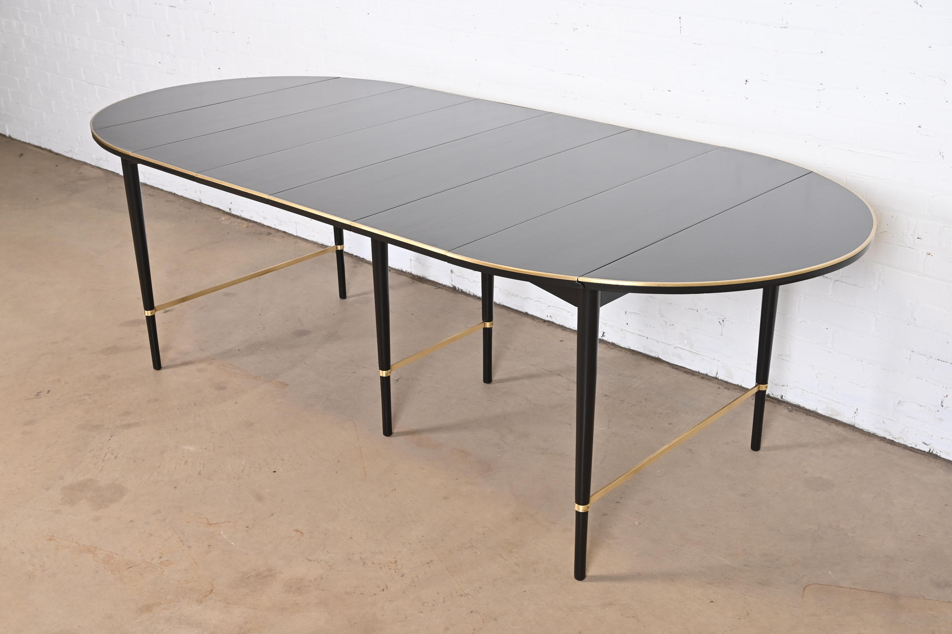 Paul McCobb Connoisseur Collection Black Lacquered Mahogany and Brass Extension Dining Table, Newly Refinished