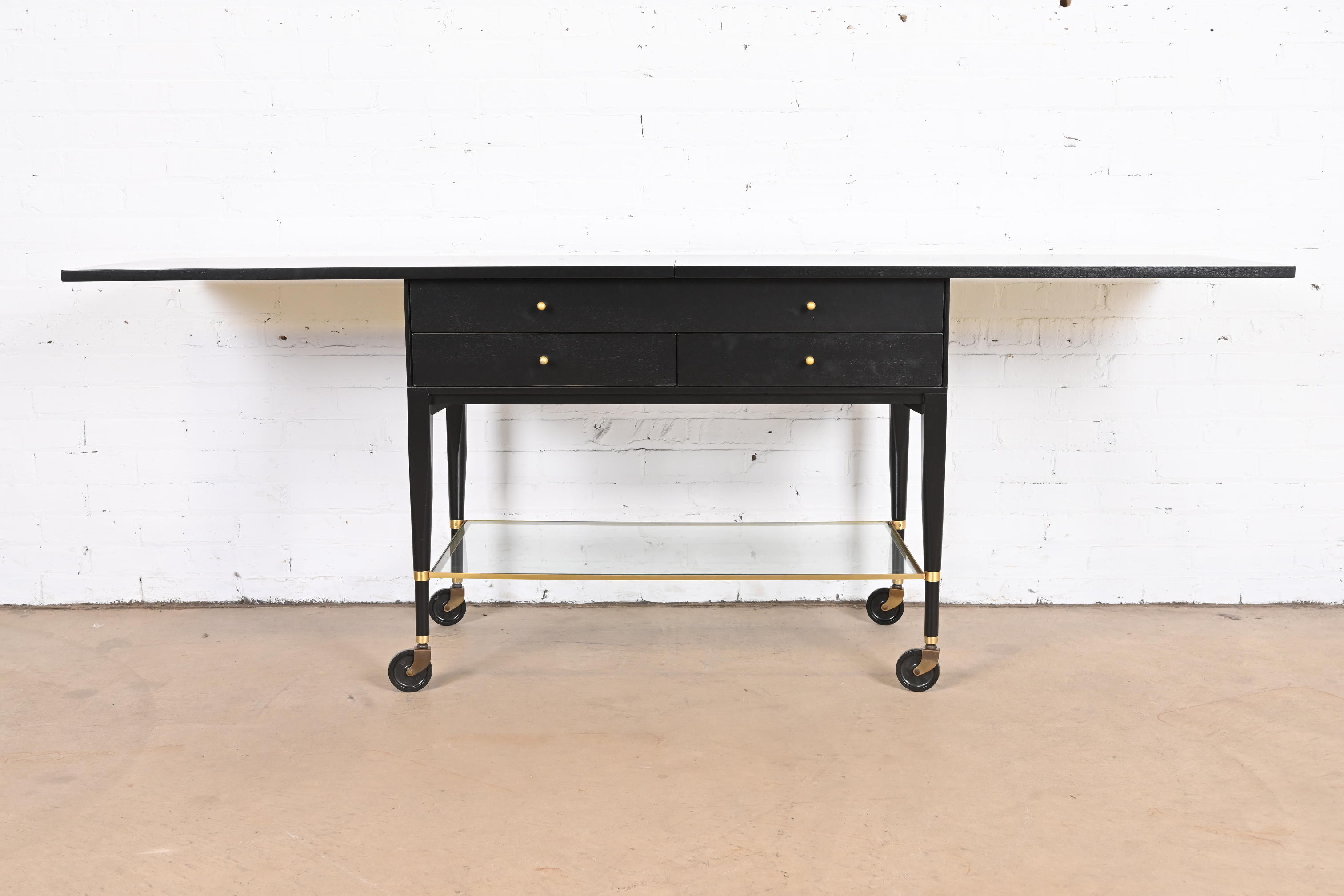 Paul McCobb for Directional Mid-Century Modern Black Lacquered Flip Top Server Bar Cart, Newly Refinished - Image 8